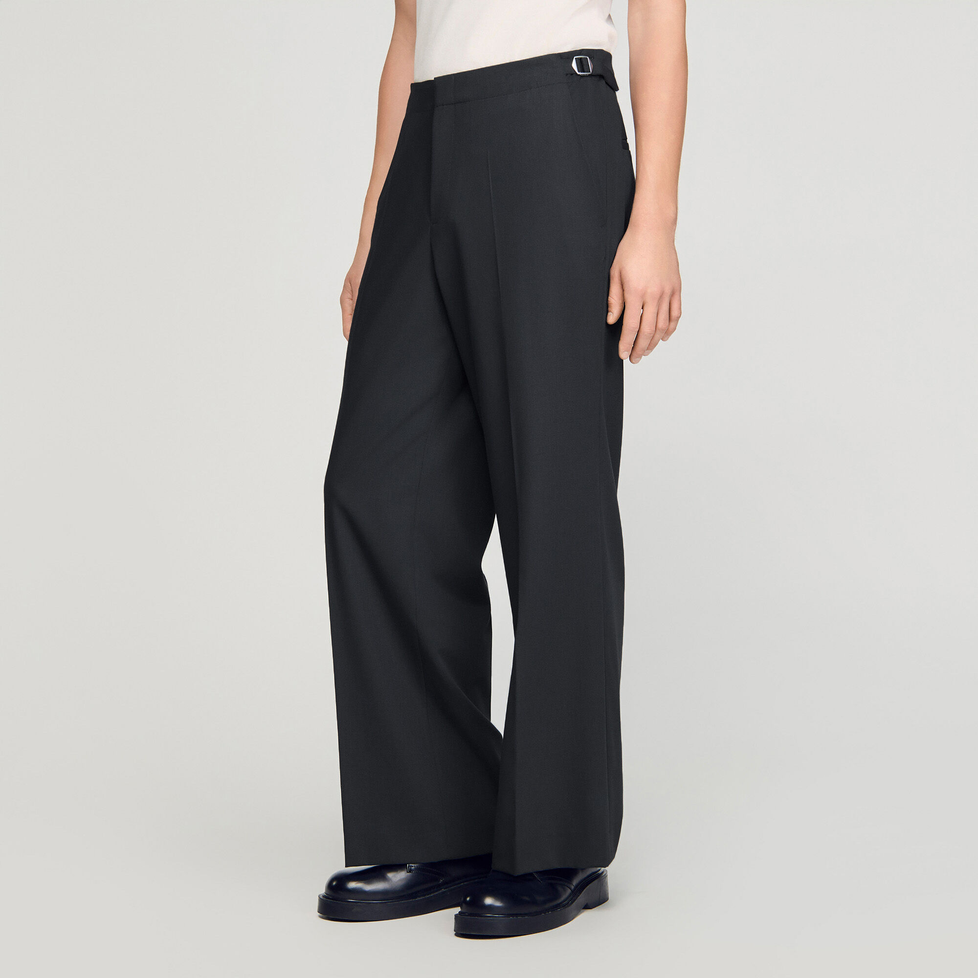 Pantal&oacute;n ancho de lana boucl&eacute;