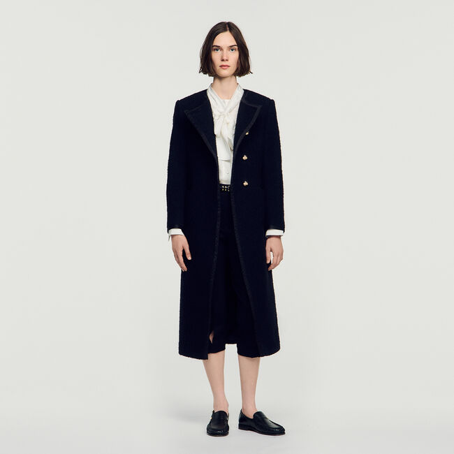 Abrigo de tweed con botones joya - Mujer | Sandro