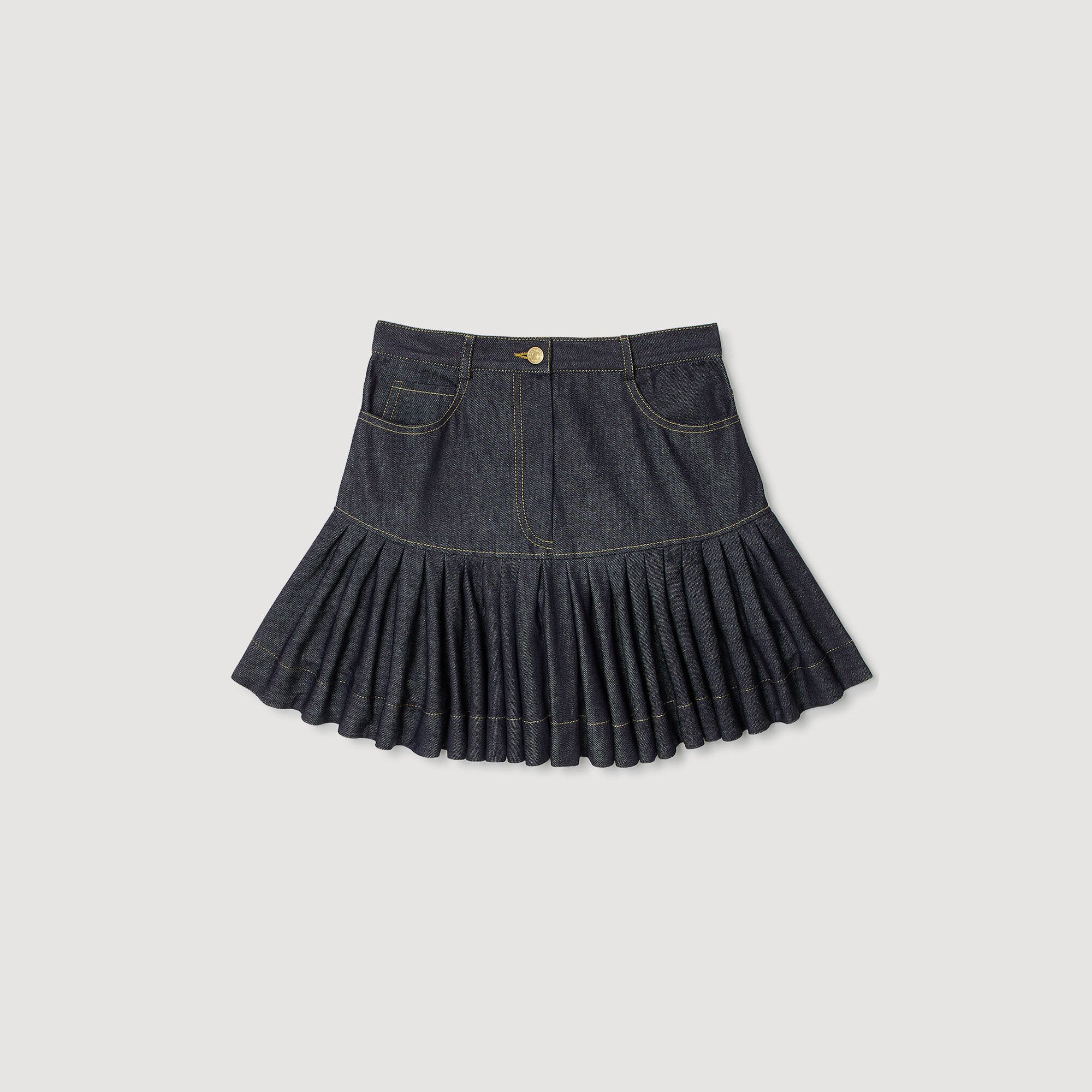 Falda corta de denim con volantes