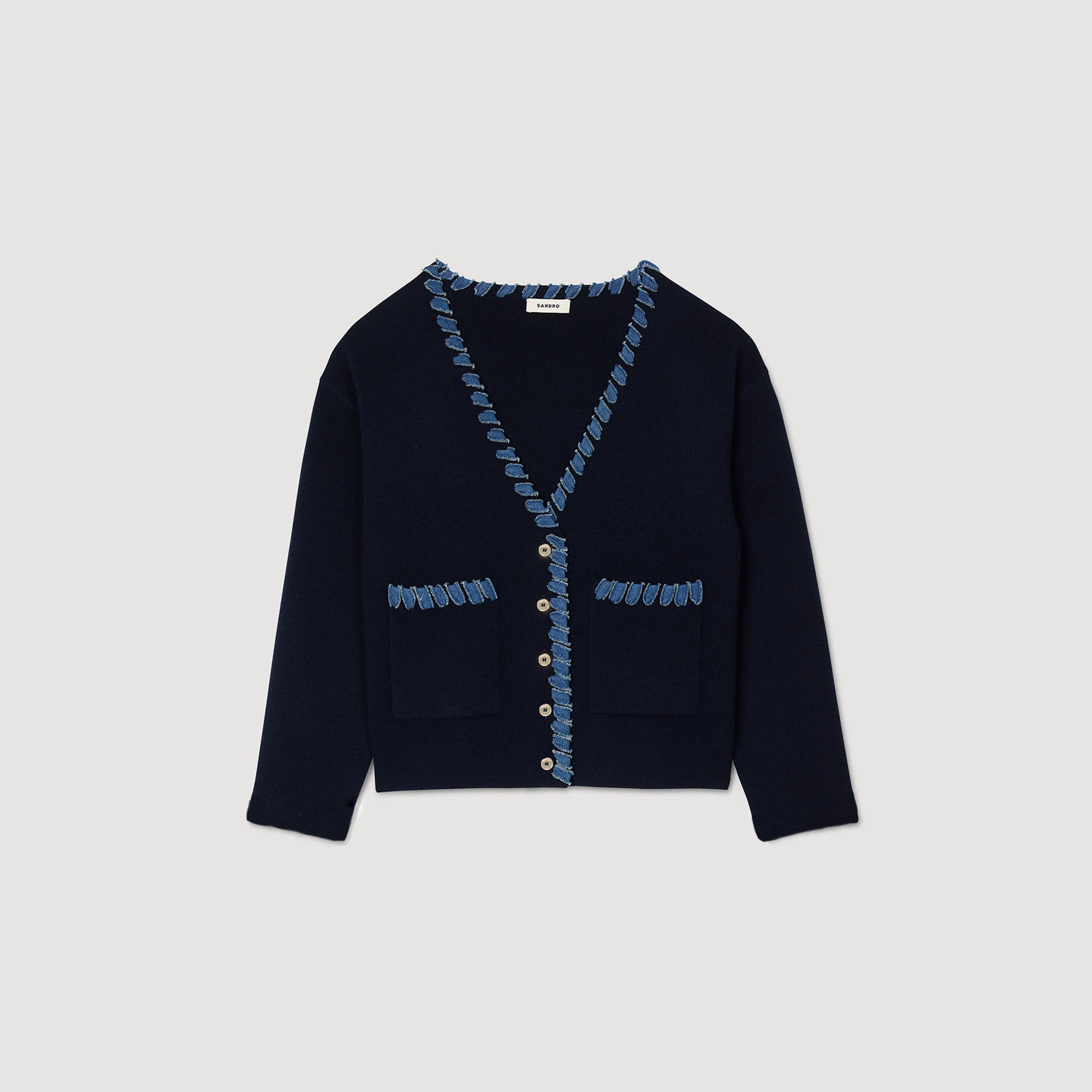 Cárdigan con detalles denim
