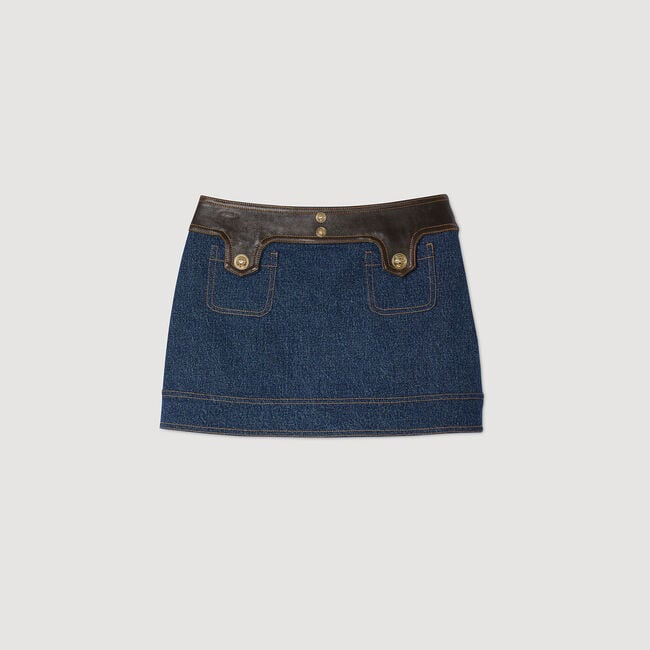 Falda corta de denim y cuero