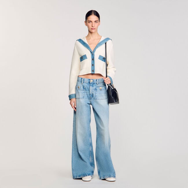 Cárdigan con detalles denim