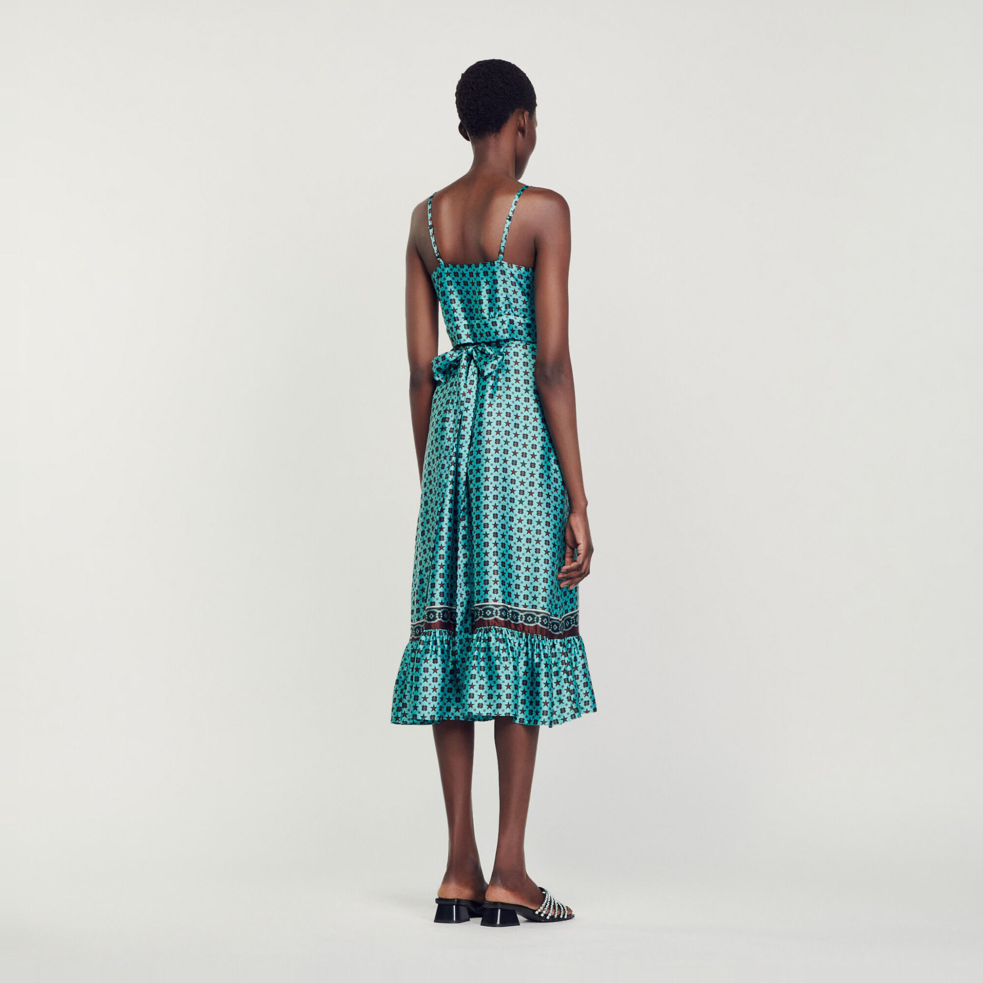 Vestido midi satinado estampado