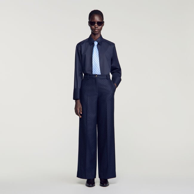 Pantal&oacute;n recto de lana con strass - Mujer | Sandro