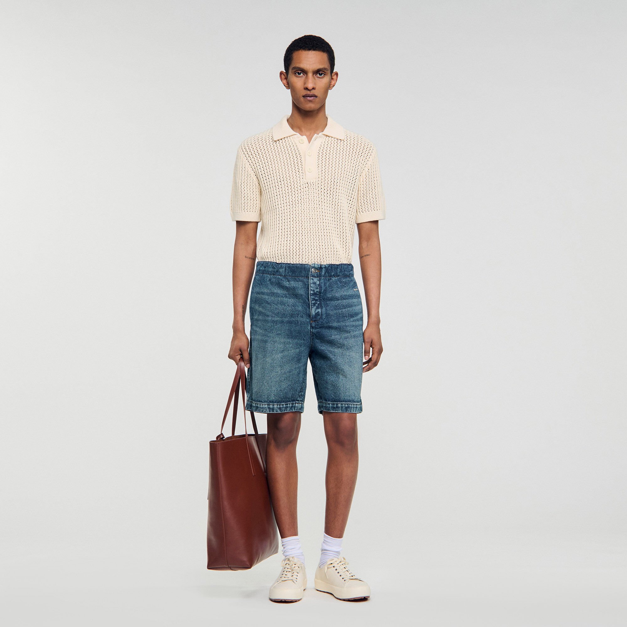 Pantalón corto de denim elástico