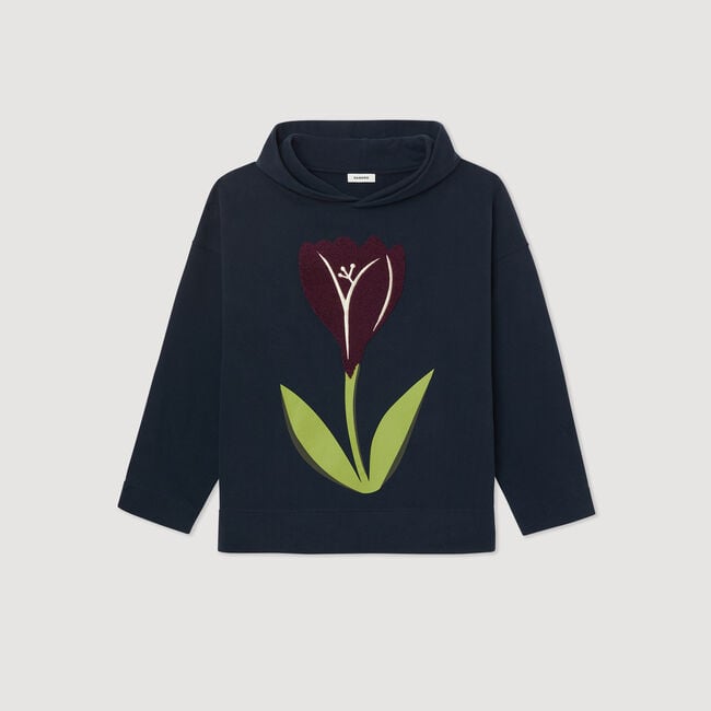 Sudadera con capucha, bordado de tulipán