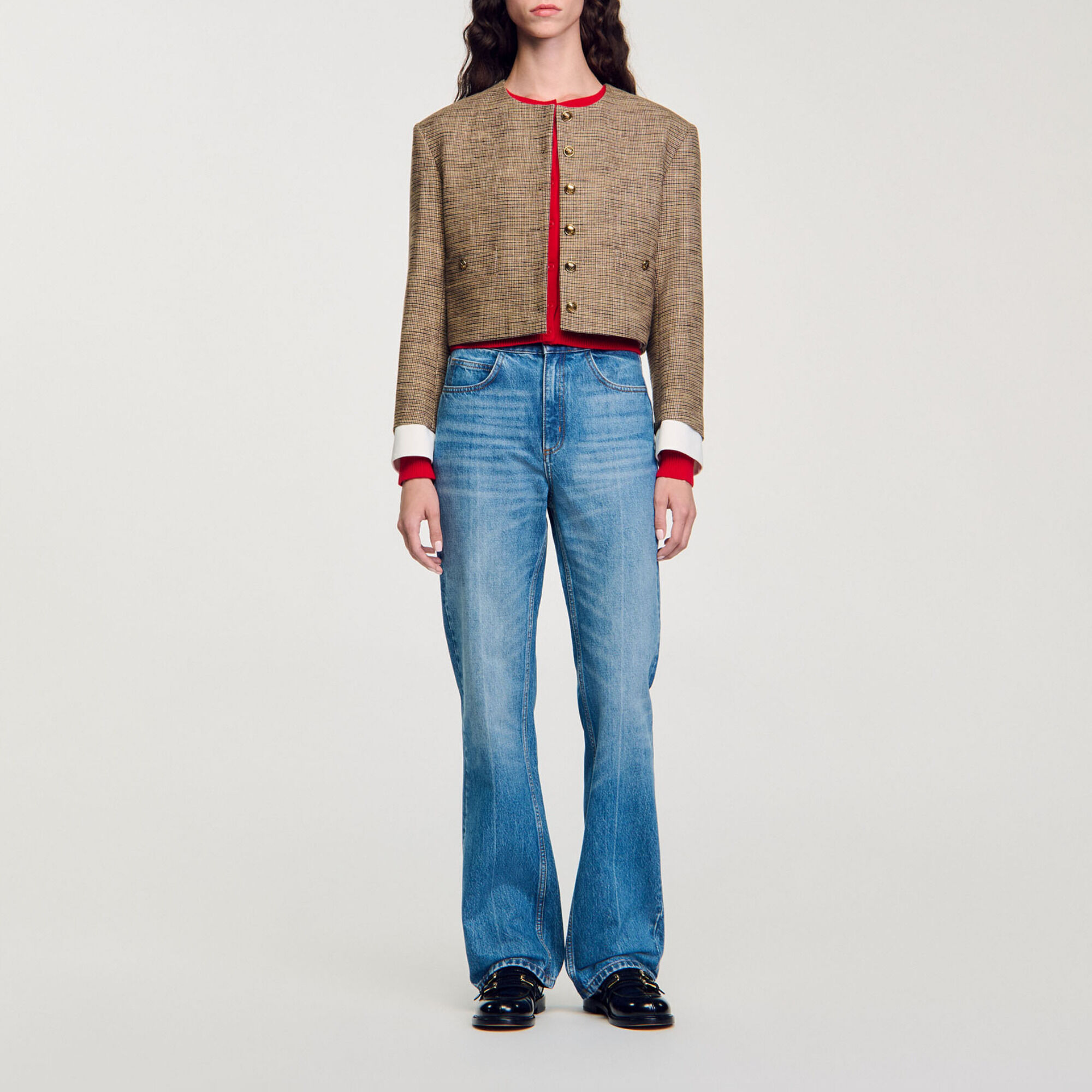 Chaqueta corta de pata de gallo - Mujer | Sandro