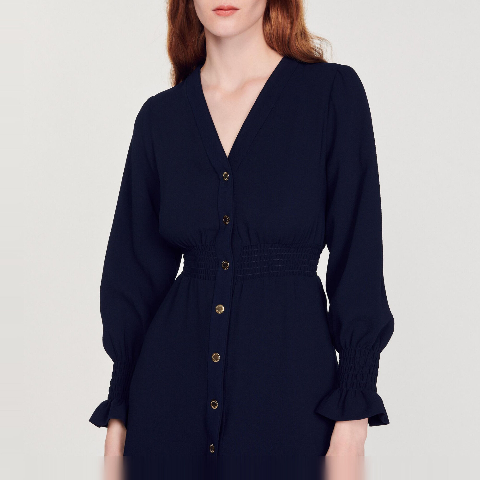 Vestido punto smock, autom. y cinturón