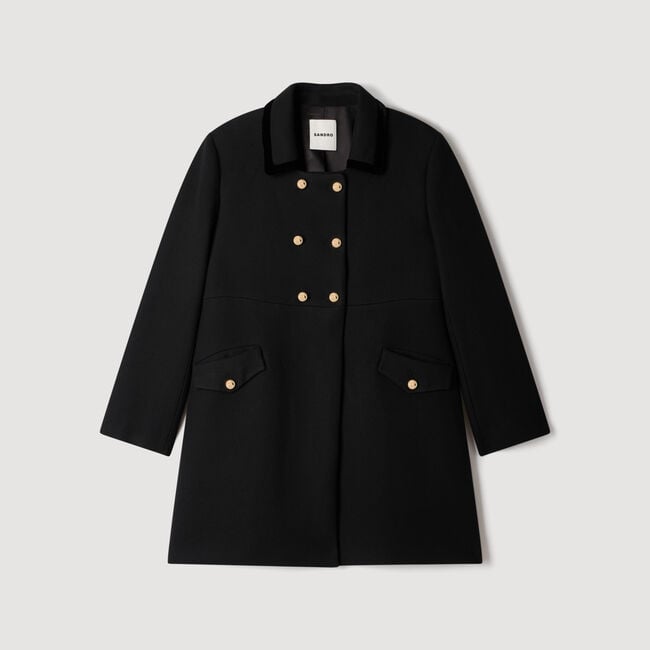 Abrigo midi cuello de terciopelo - Mujer | Sandro