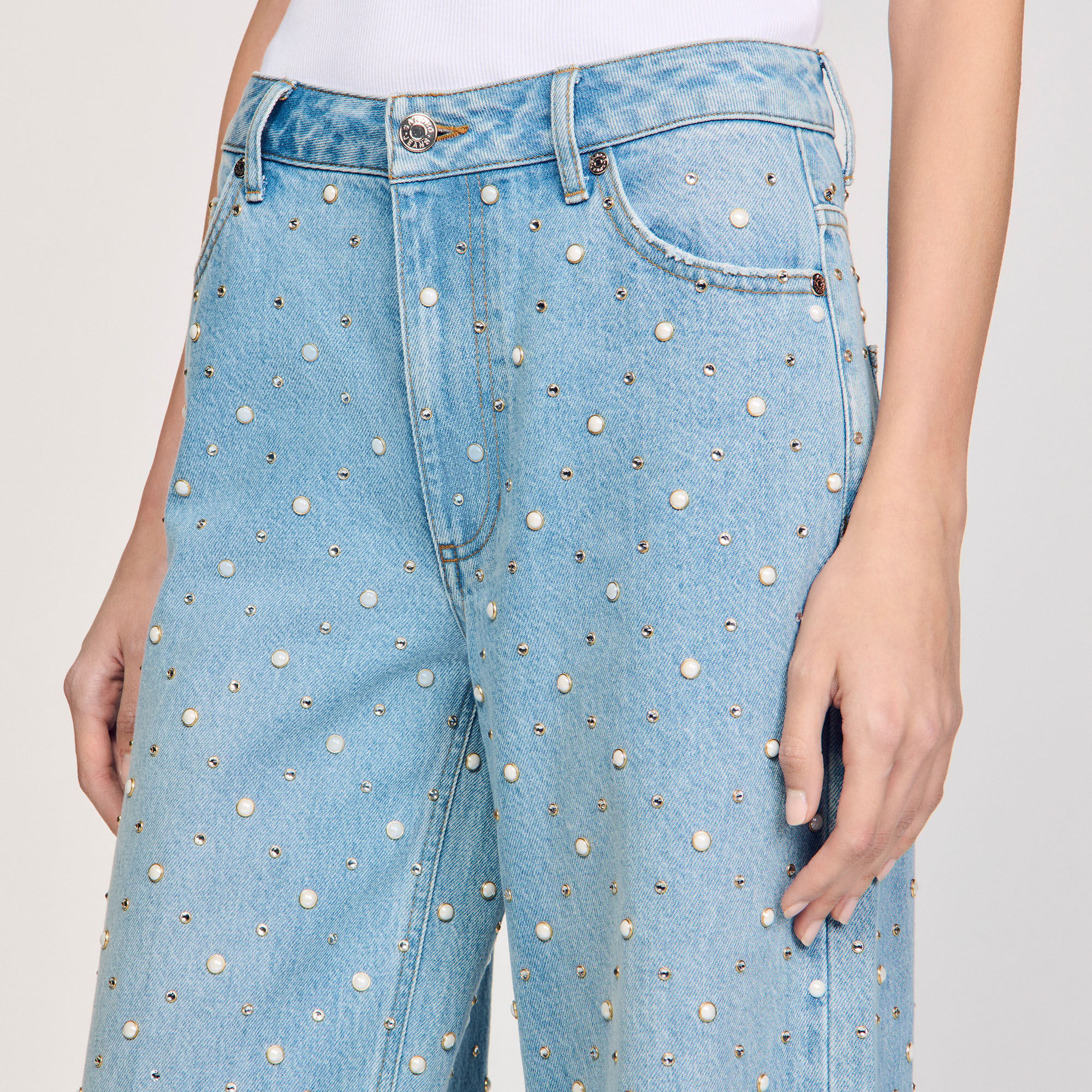 Vaquero con strass y perlas