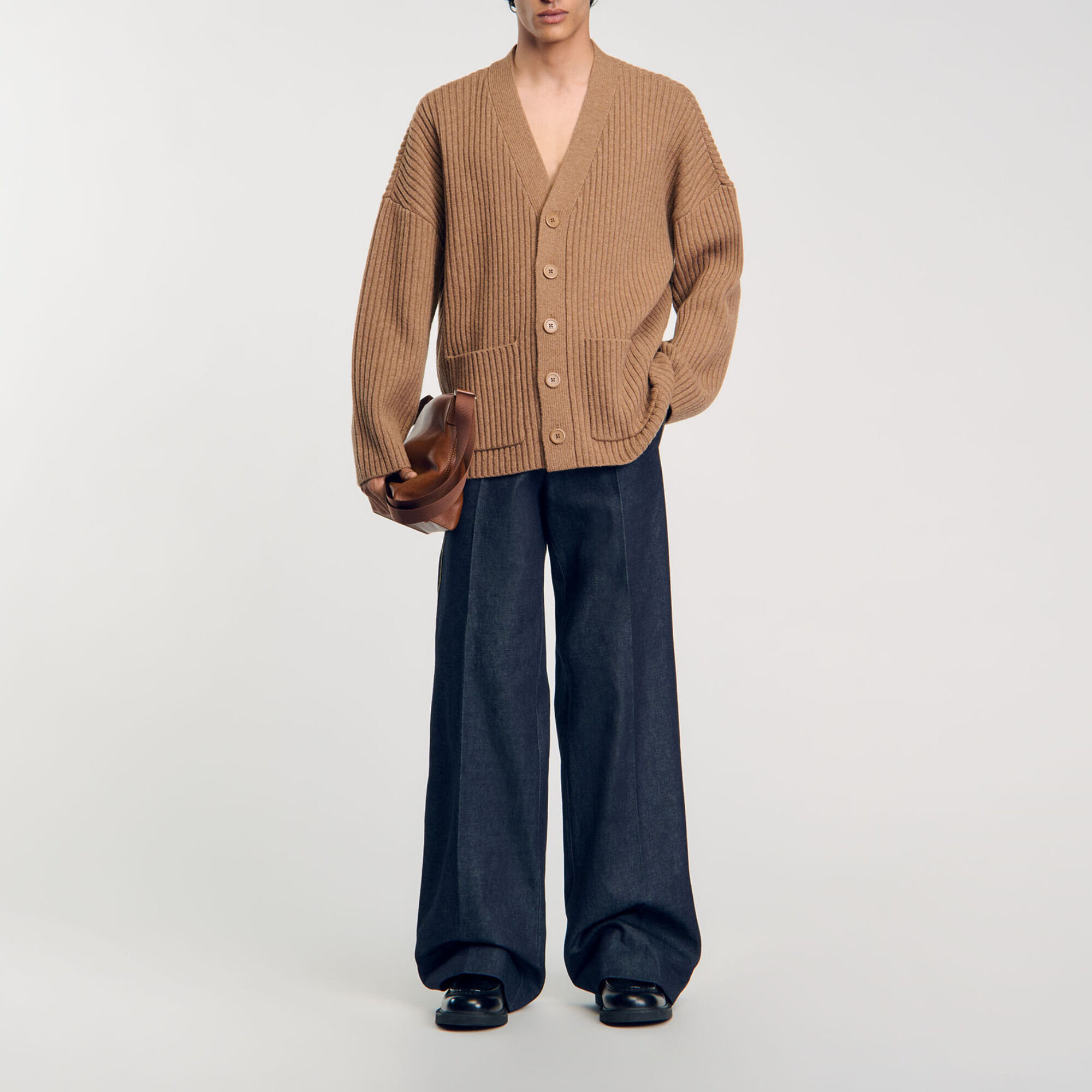 C&aacute;rdigan de punto de canal&eacute; oversize - Hombre | Sandro