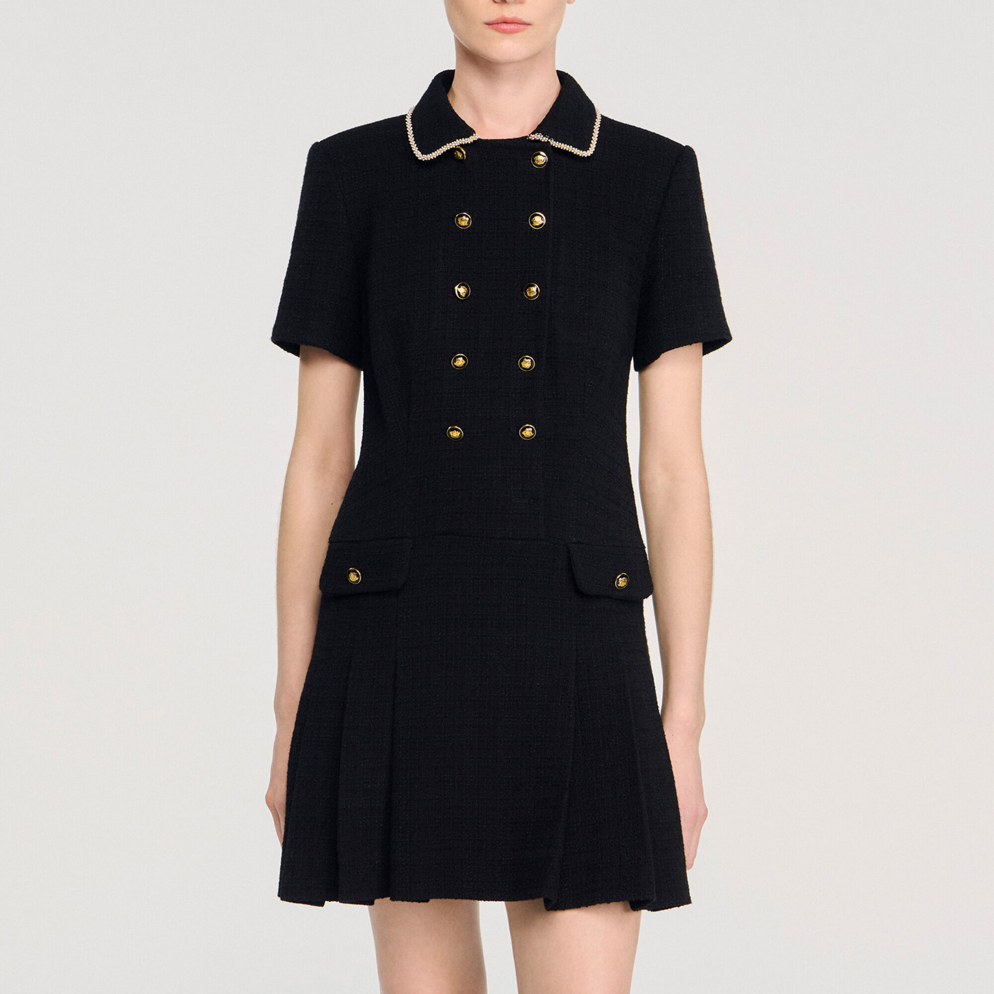 Vestido corto de tweed con botones - Mujer | Sandro