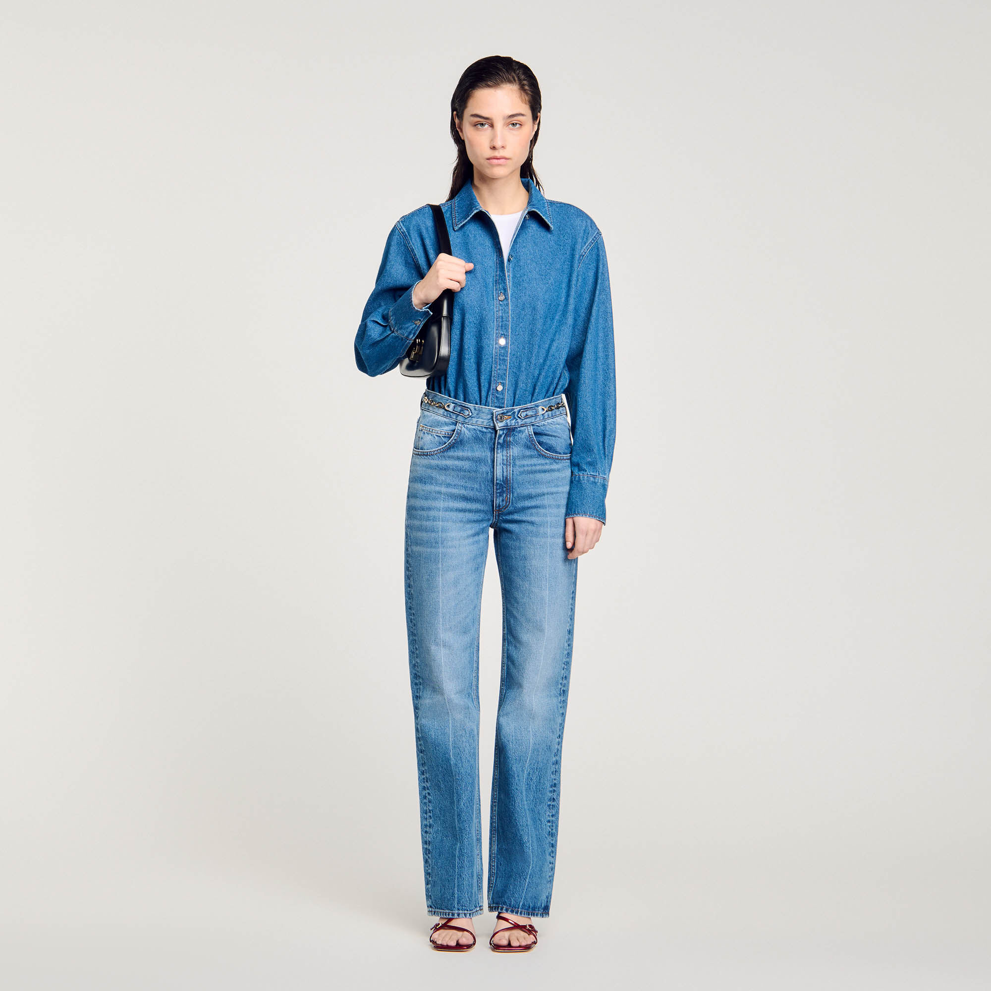 Camisa vaquera tipo body azul para mujer Sandro Paris