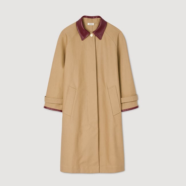 Gabardina larga con cuello de cuero