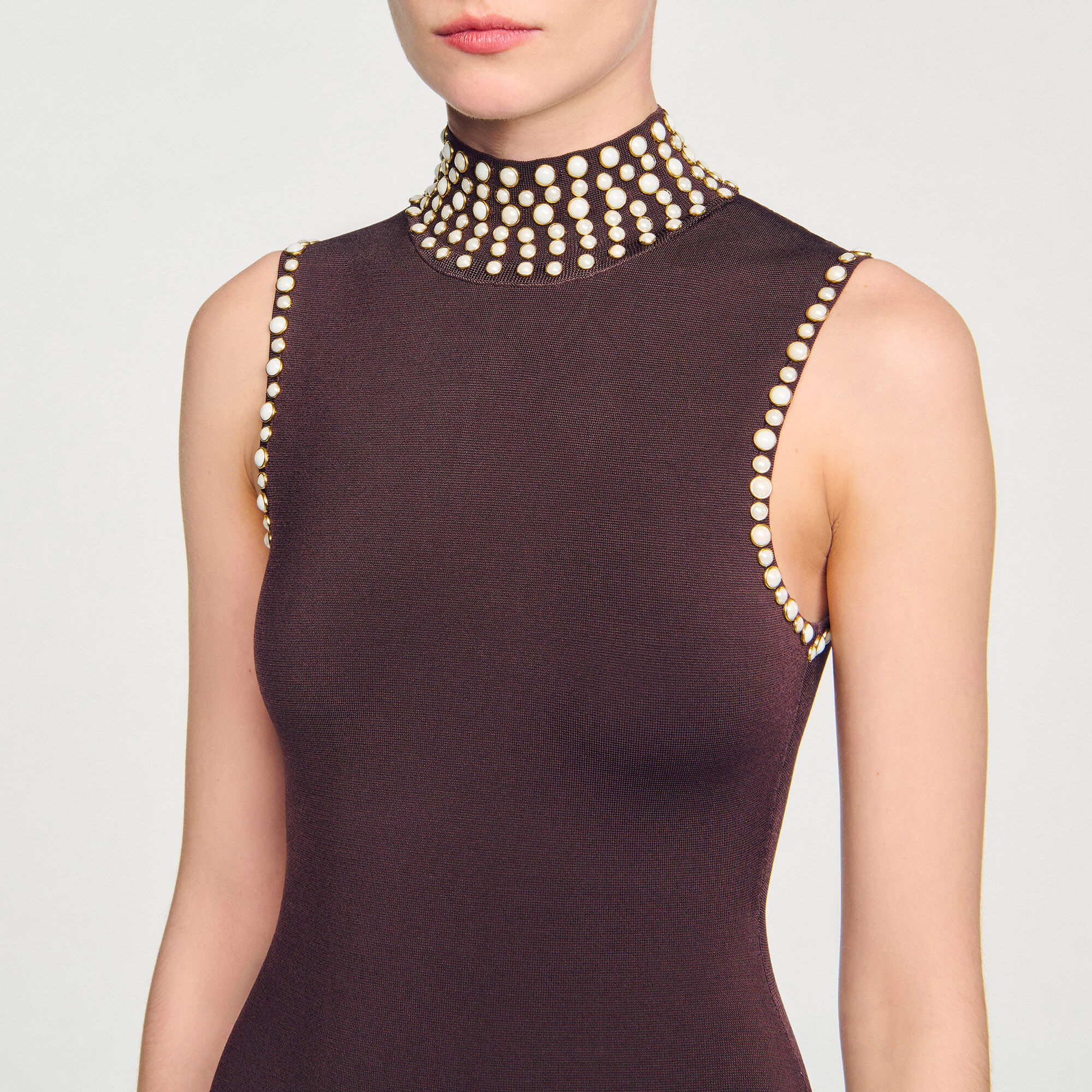 Vestido largo de punto con flecos