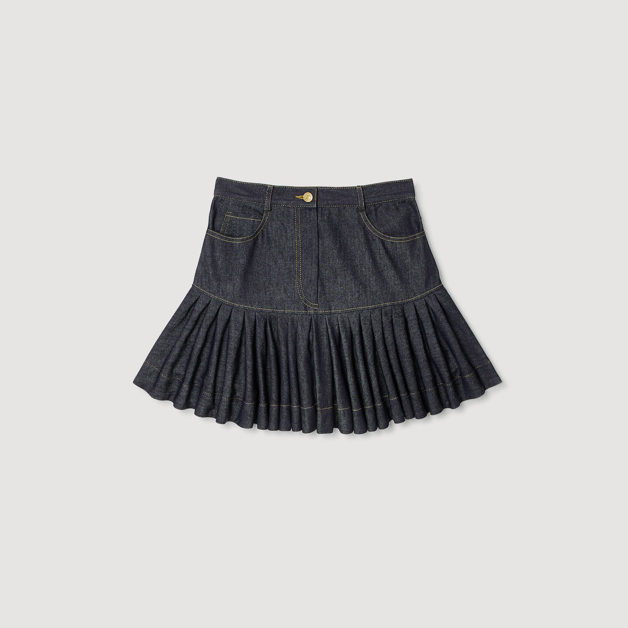 Falda corta de denim con volantes