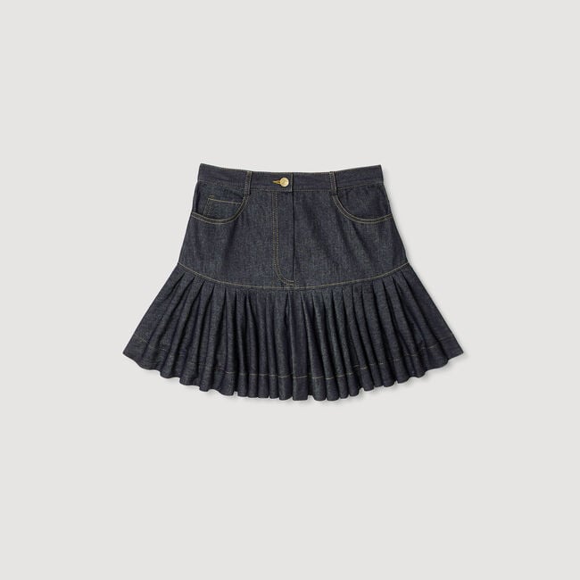 Falda corta de denim con volantes