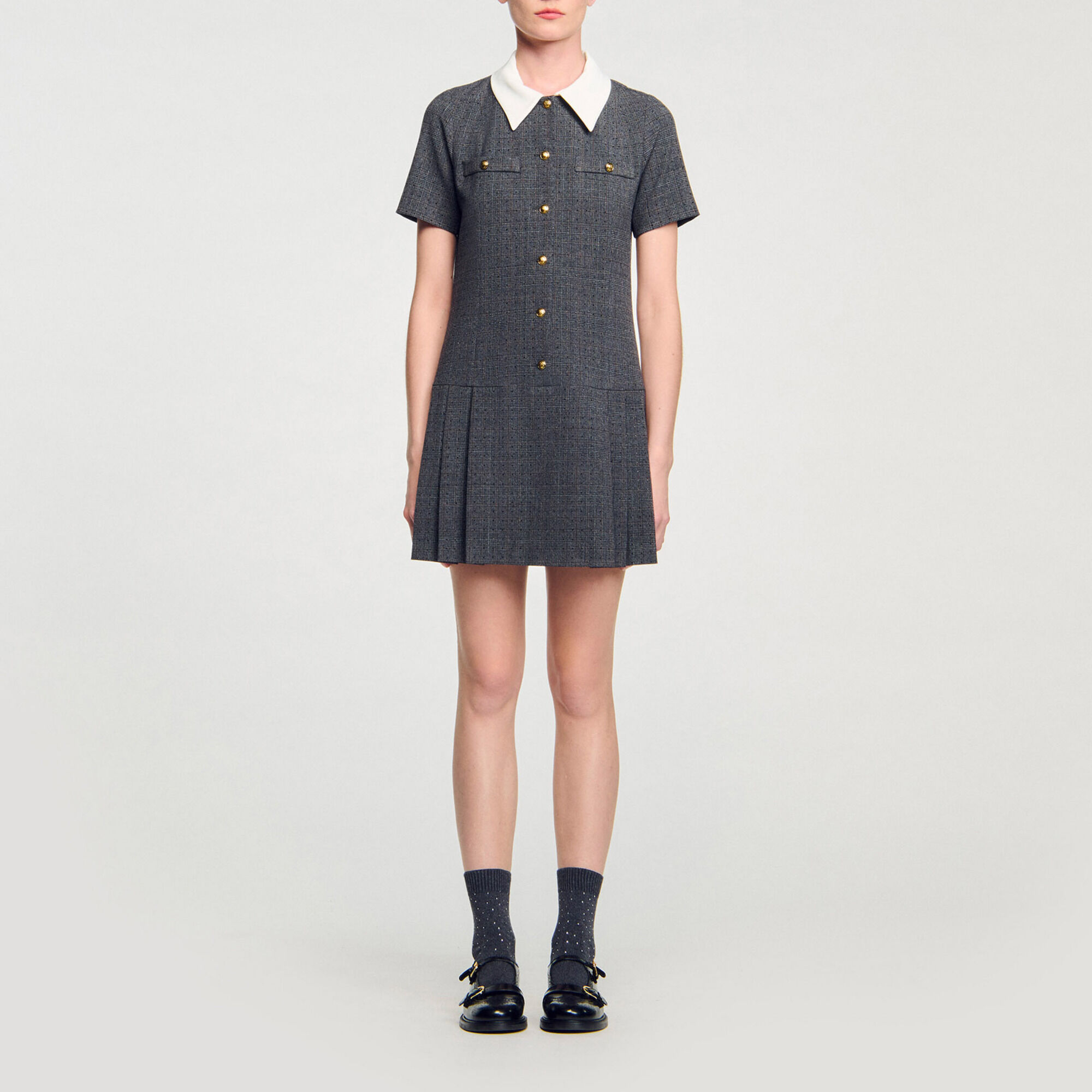 Vestido corto plisado con strass - Mujer | Sandro