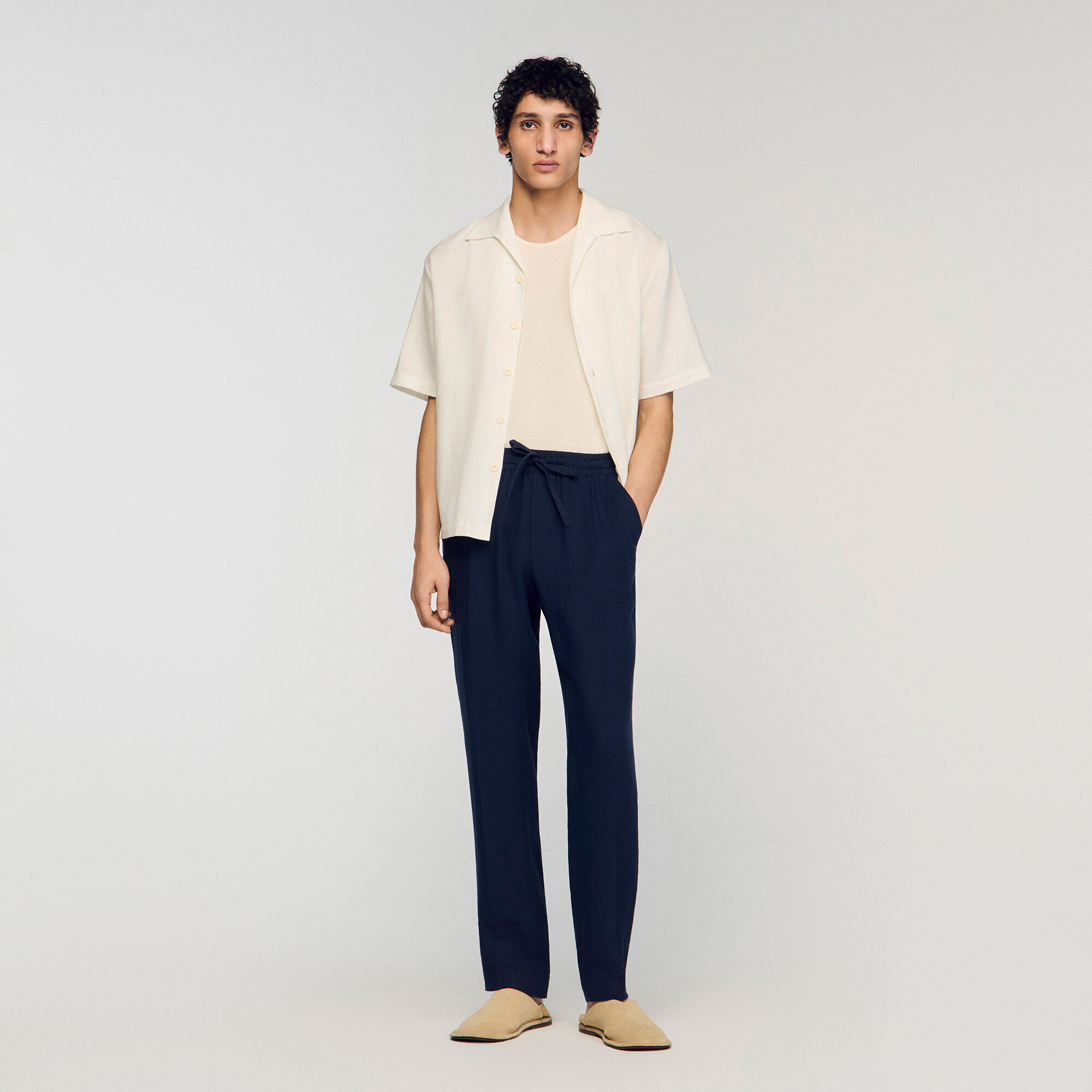 Pantal&oacute;n recto de lino el&aacute;stico