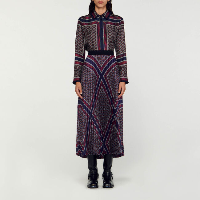 Falda larga plisada con estampado