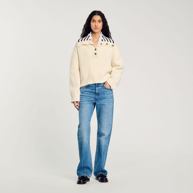 Jersey con cuello tipo chaquetón a rayas