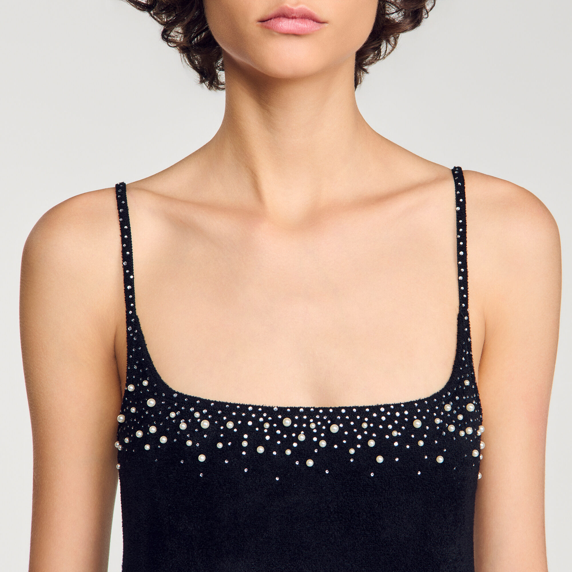 Vestido corto terciopelo con strass - Mujer | Sandro