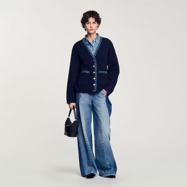 Cárdigan con detalles denim