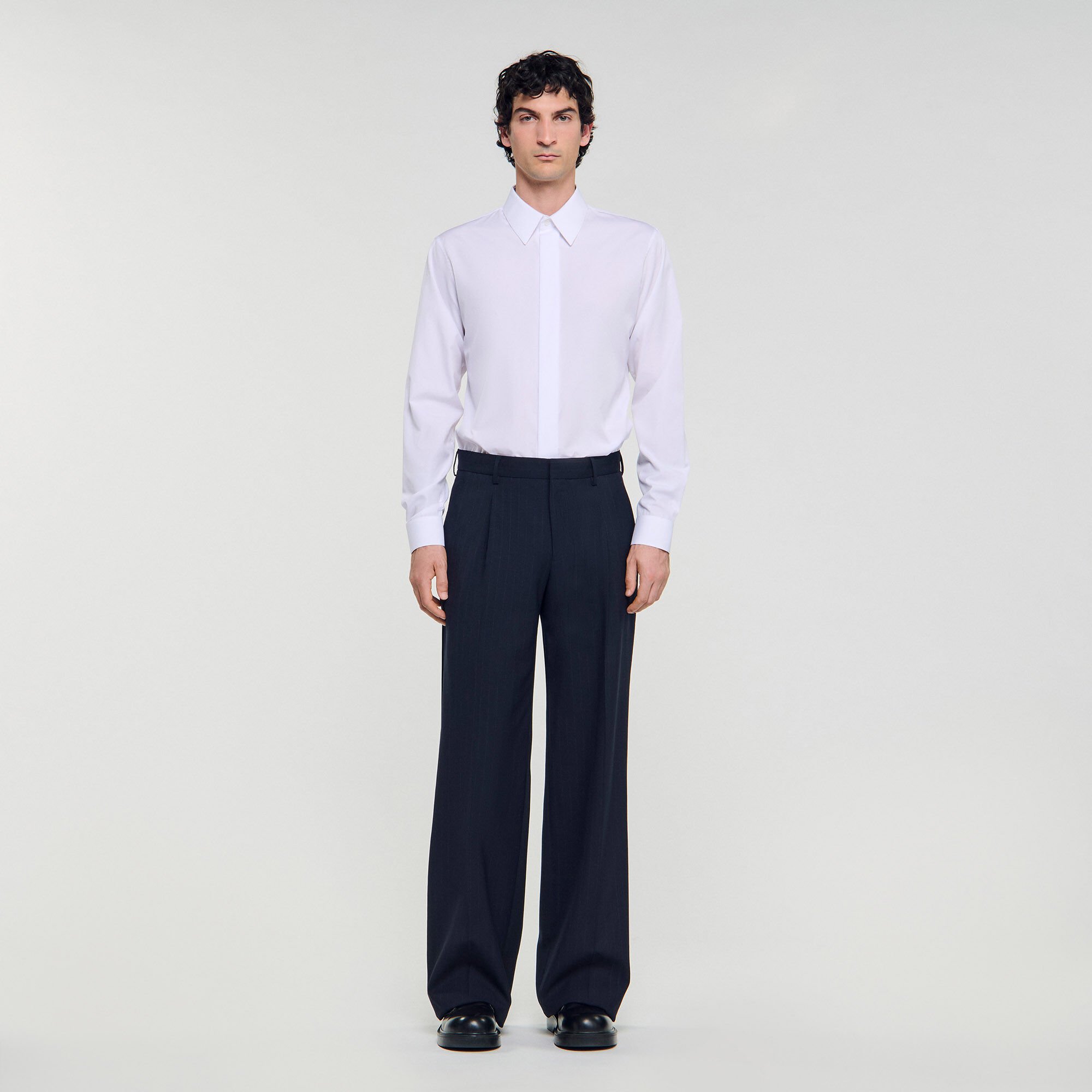 Pantalón ancho de traje de lana