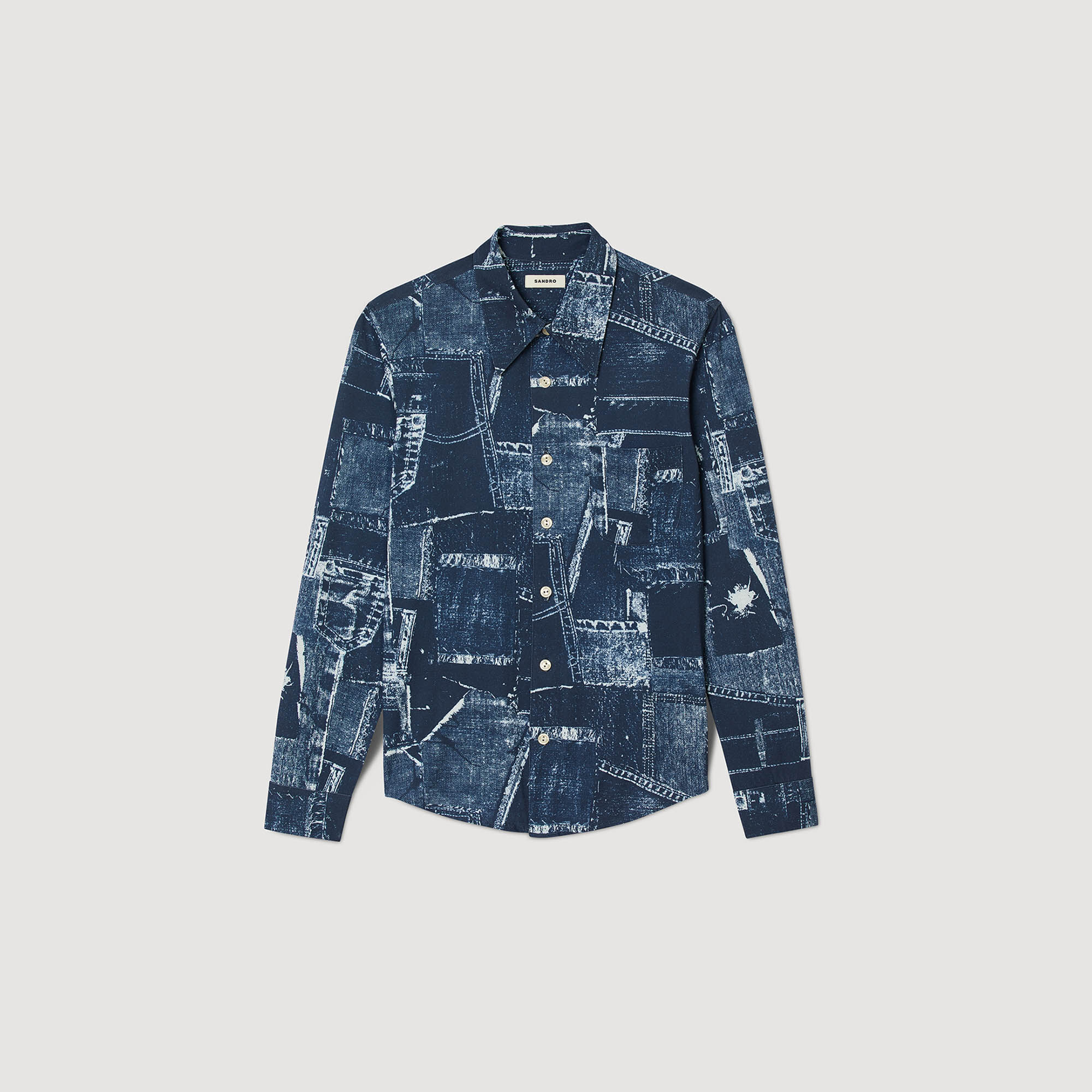 Camisa de algod&oacute;n estampada patchwork - Hombre | Sandro