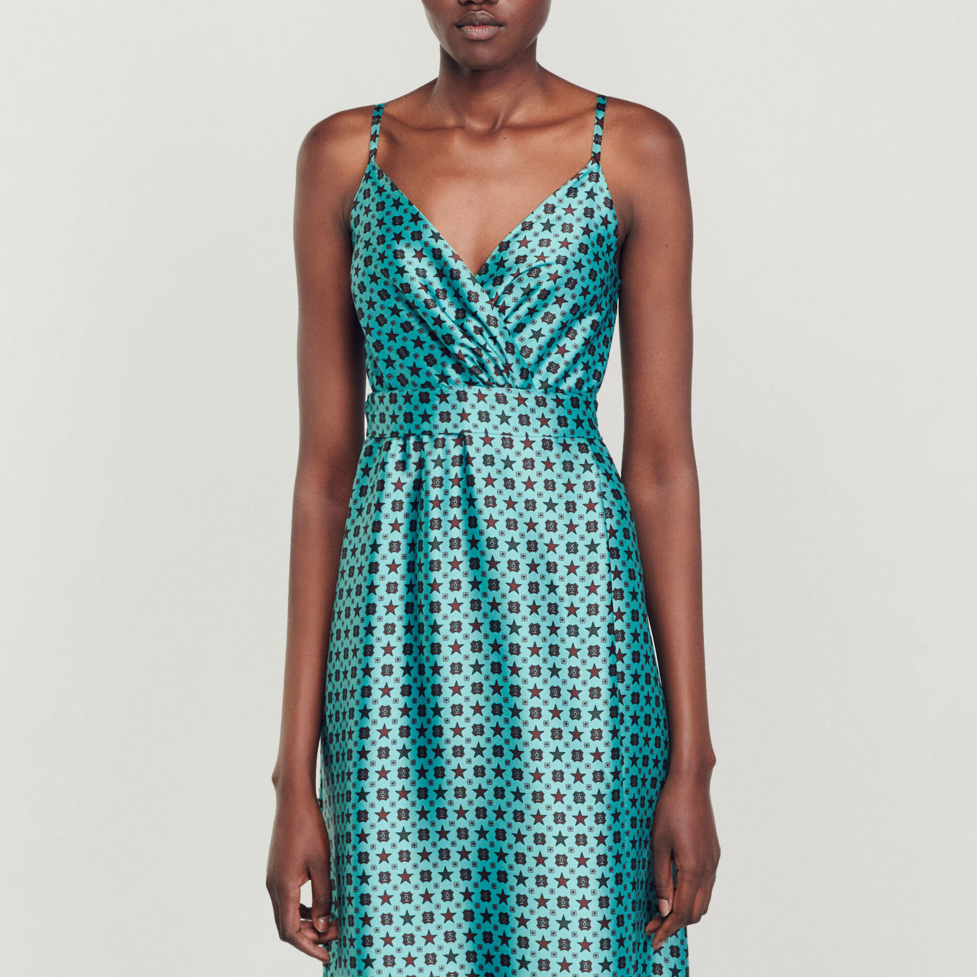 Vestido midi satinado estampado