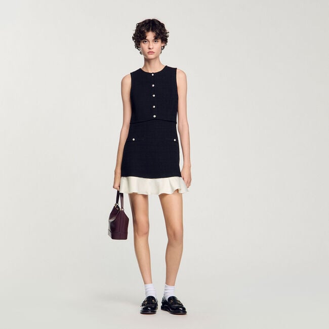 Vestido corto de tweed bicolor