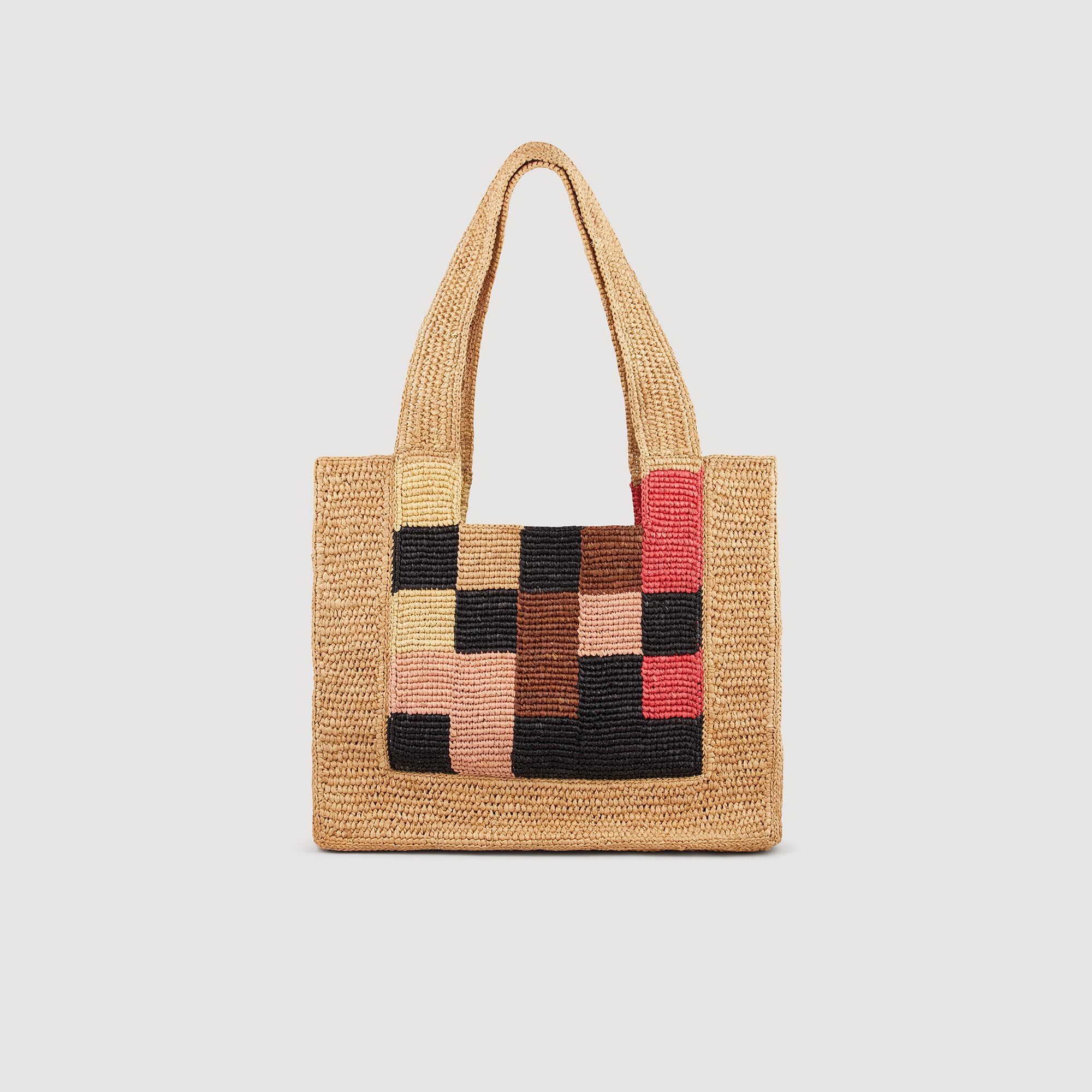 Bolso pequeno de rafia damero Natural Sandro Paris