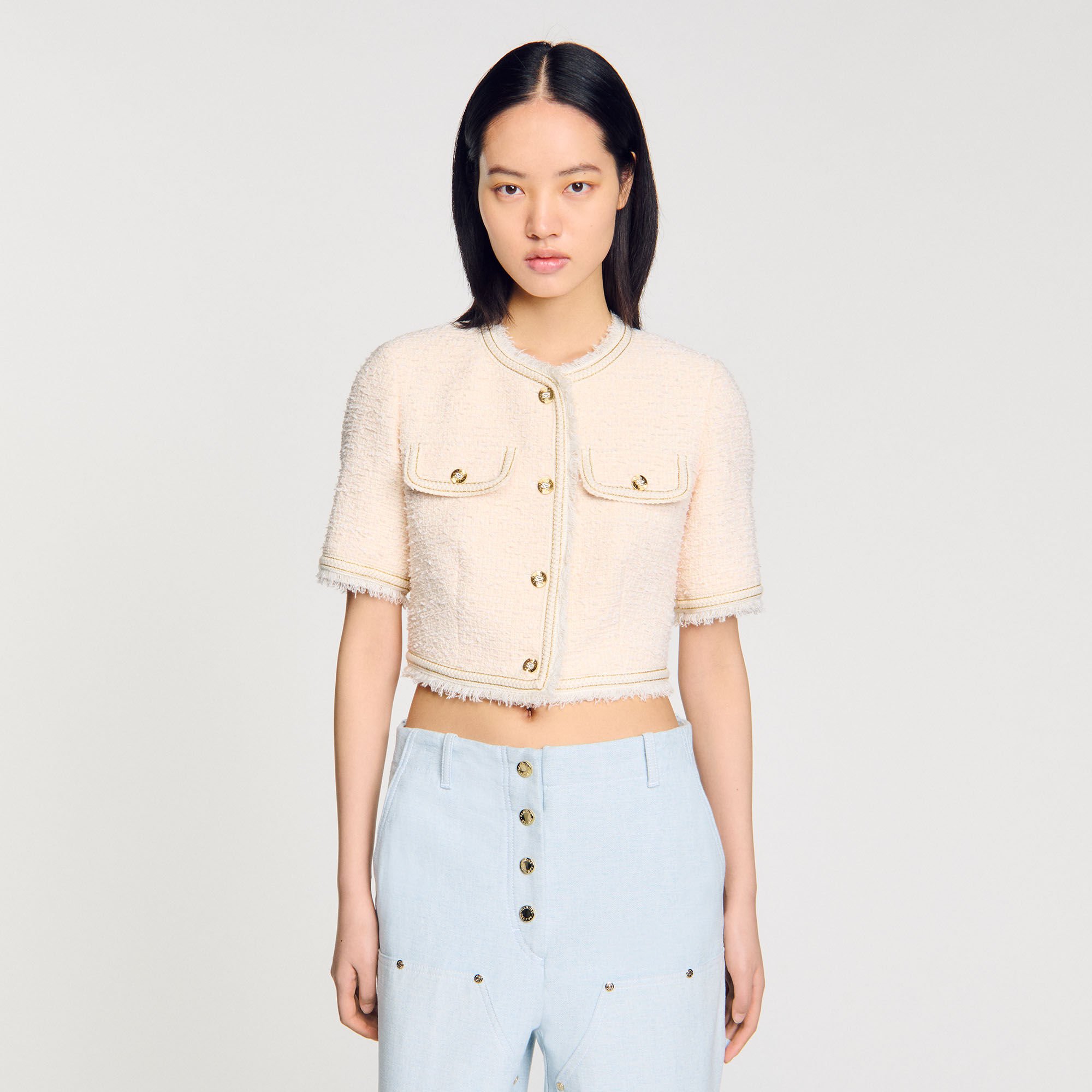 Chaqueta de manga corta de tweed