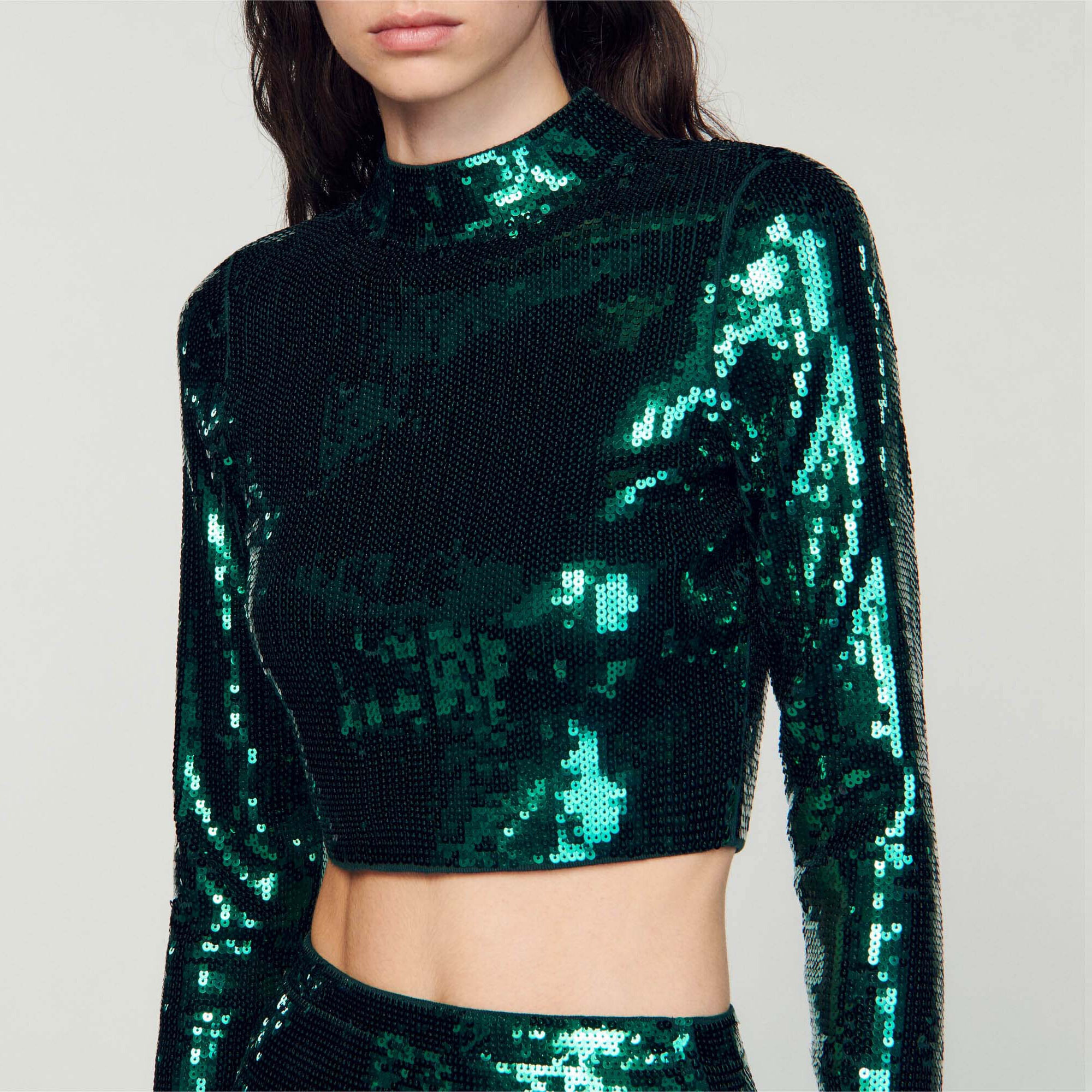 Jersey corto de punto con lentejuelas