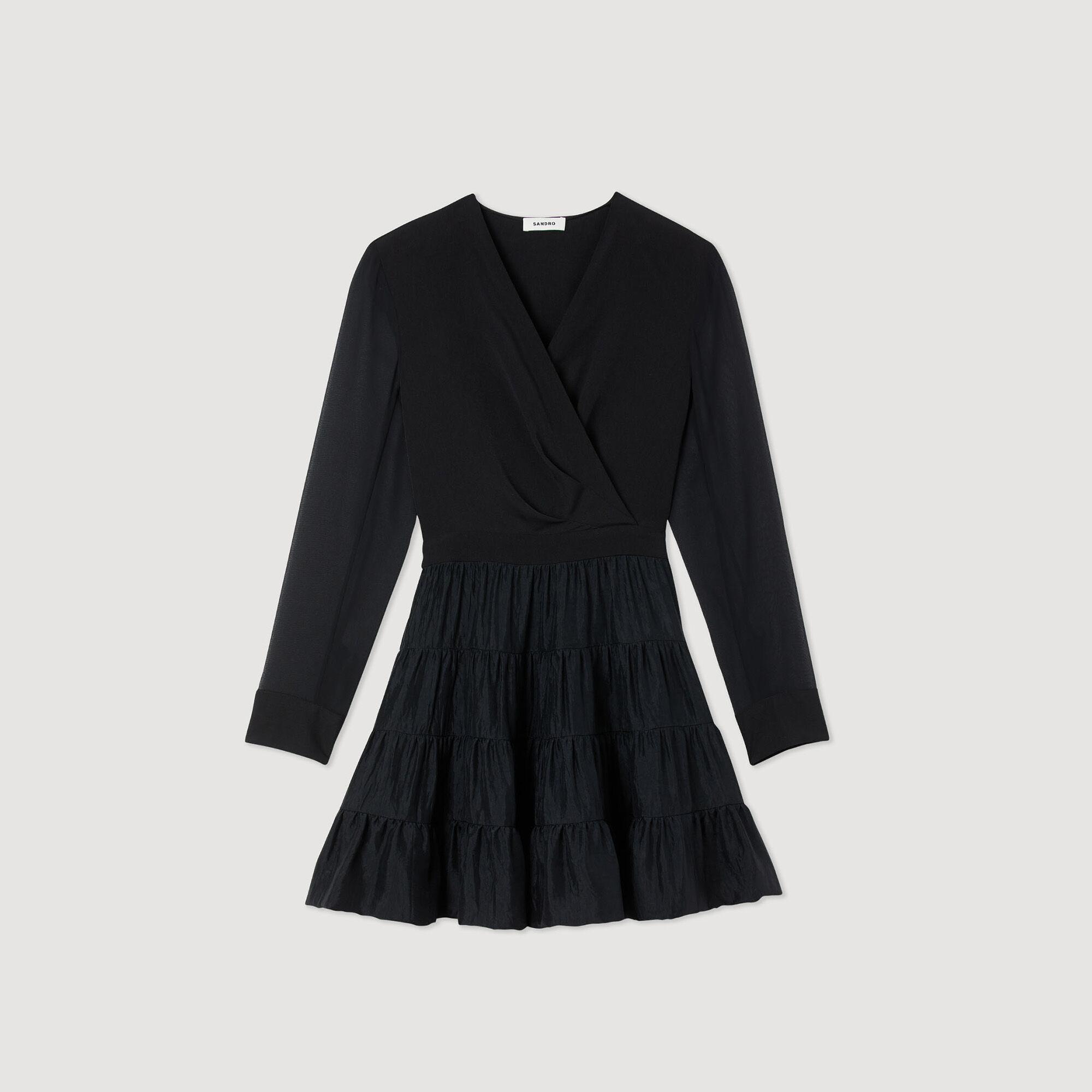 Vestido corto fluido de dos materiales