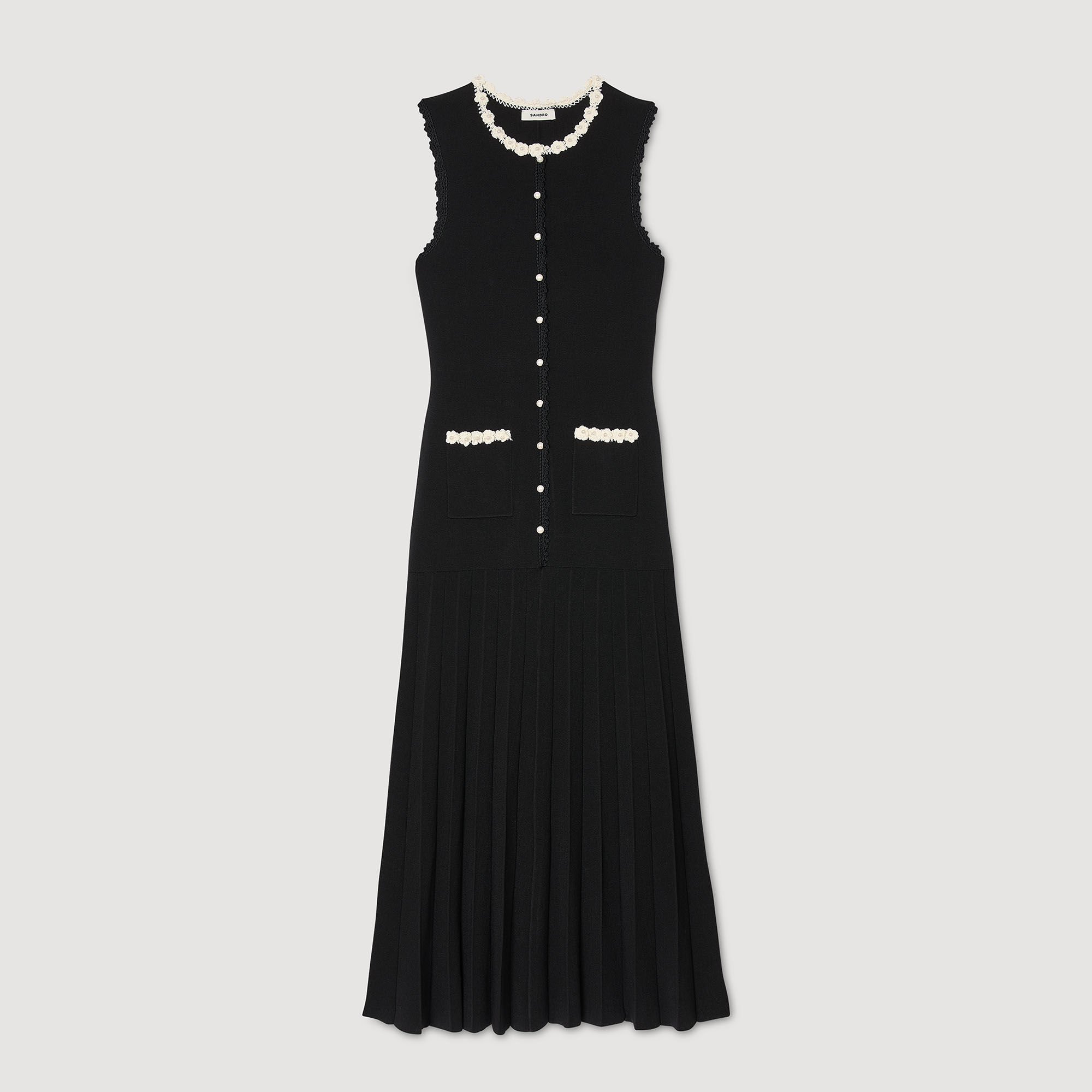 Vestido largo con detalles de ganchillo