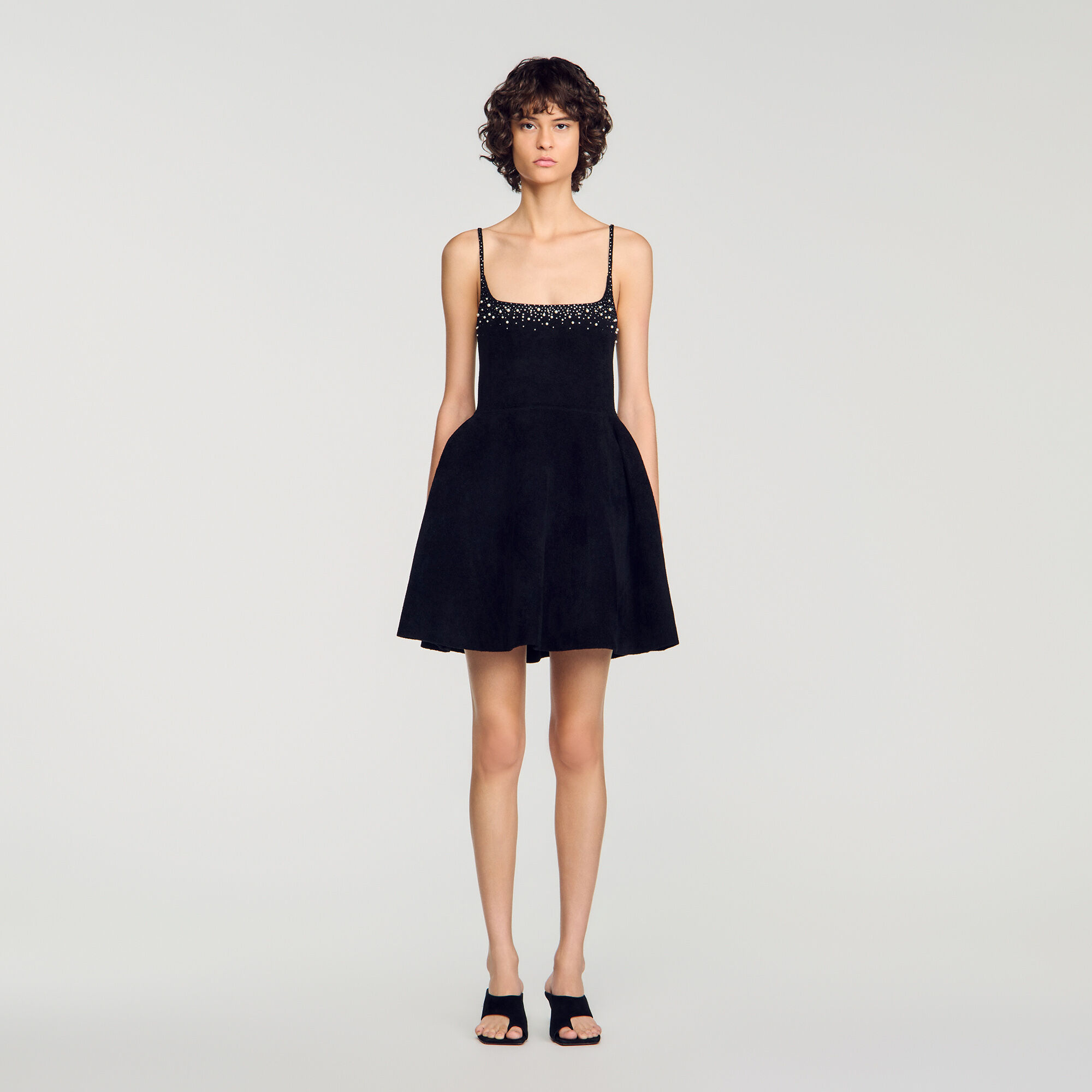 Vestido corto terciopelo con strass - Mujer | Sandro