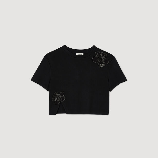 Camiseta con bordado de flor