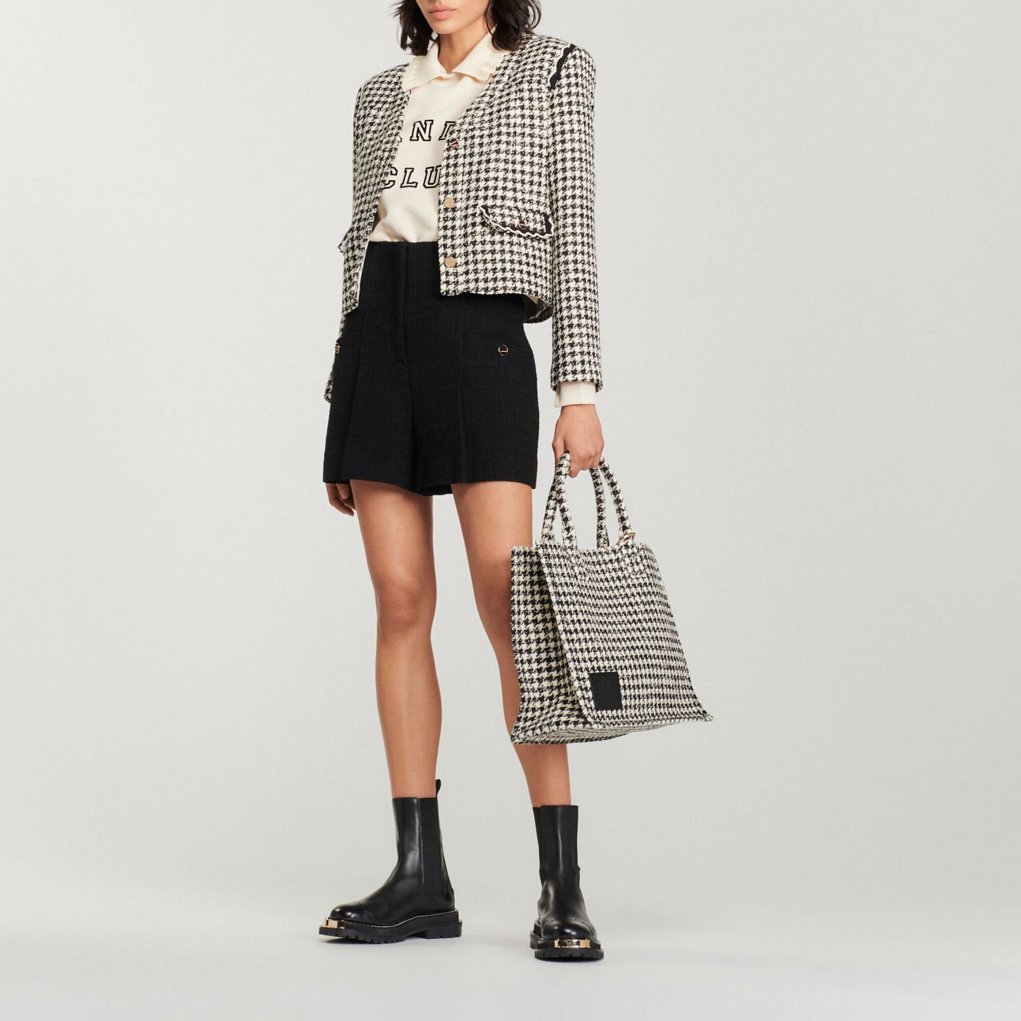 Short de talle alto de tweed