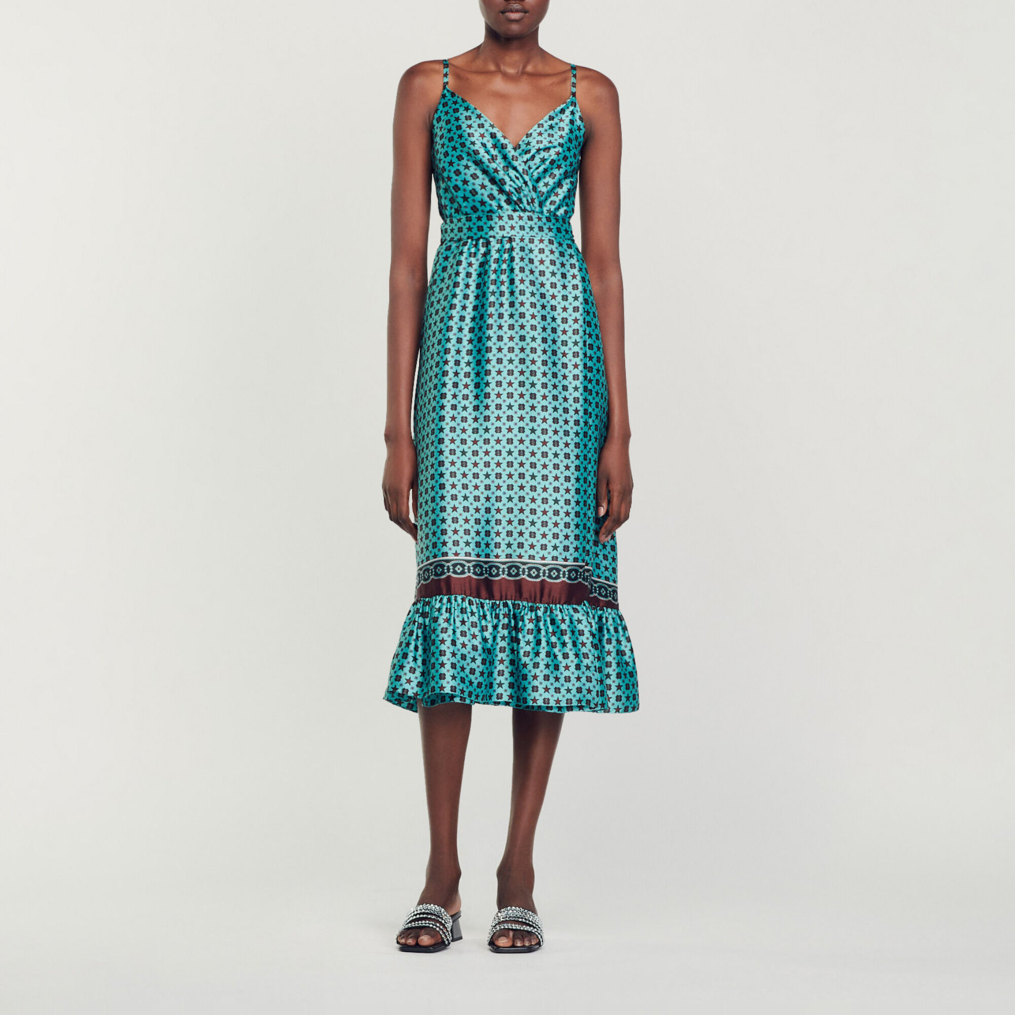 Vestido midi satinado estampado