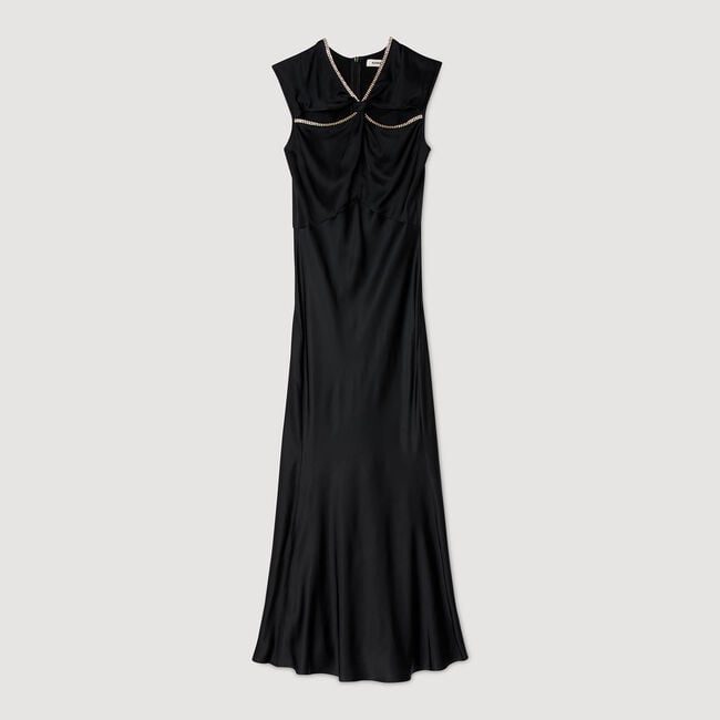 Vestido largo satinado con strass