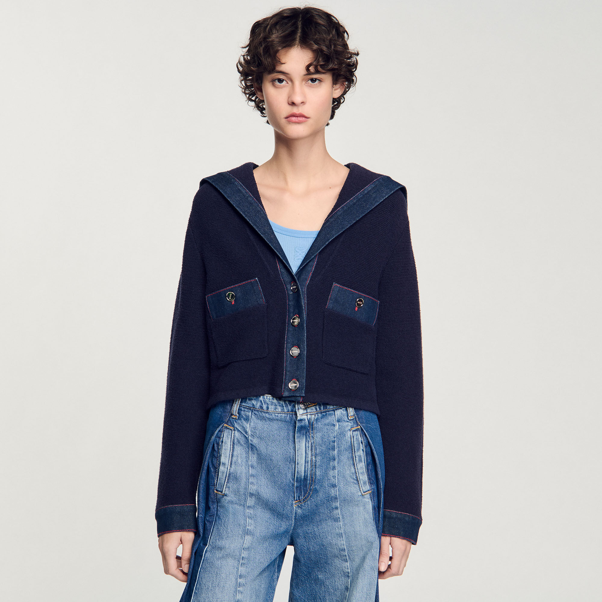 Cárdigan con detalles denim