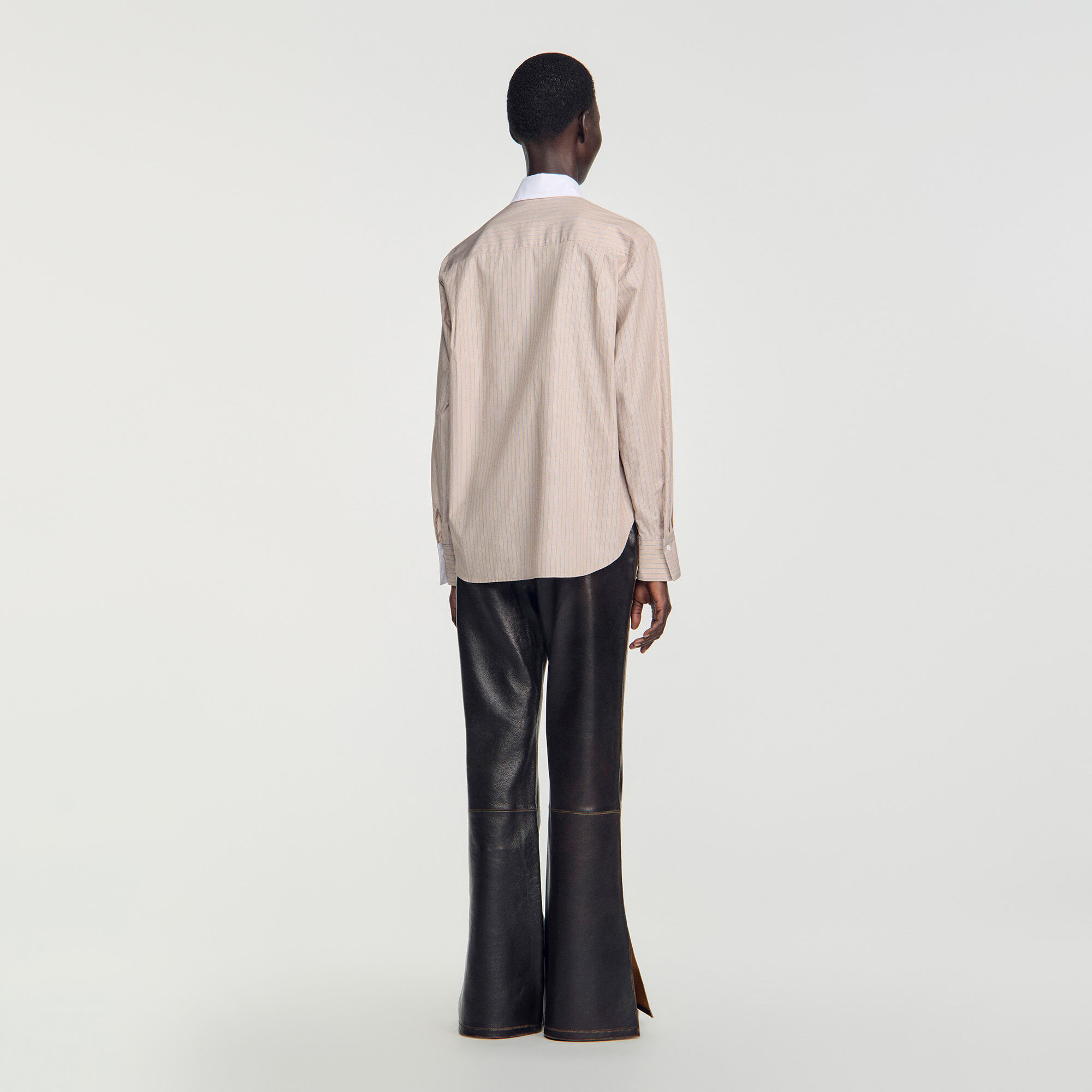 Camisa a rayas cuello a contraste - Mujer | Sandro