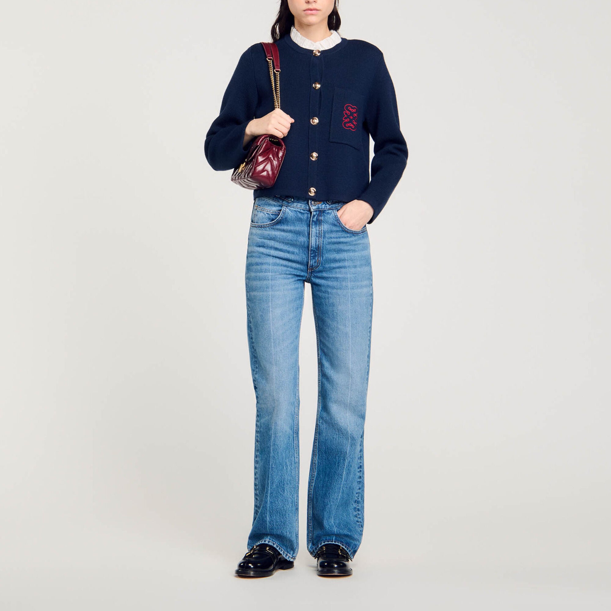 Cardicoat con cuello de volantes - Mujer | Sandro