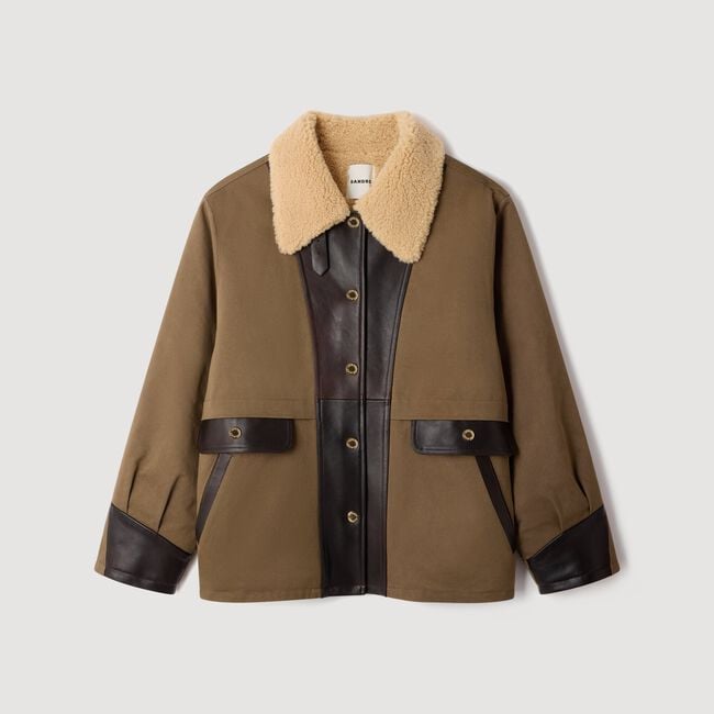 Abrigo de cuero con lana bicolor - Mujer | Sandro