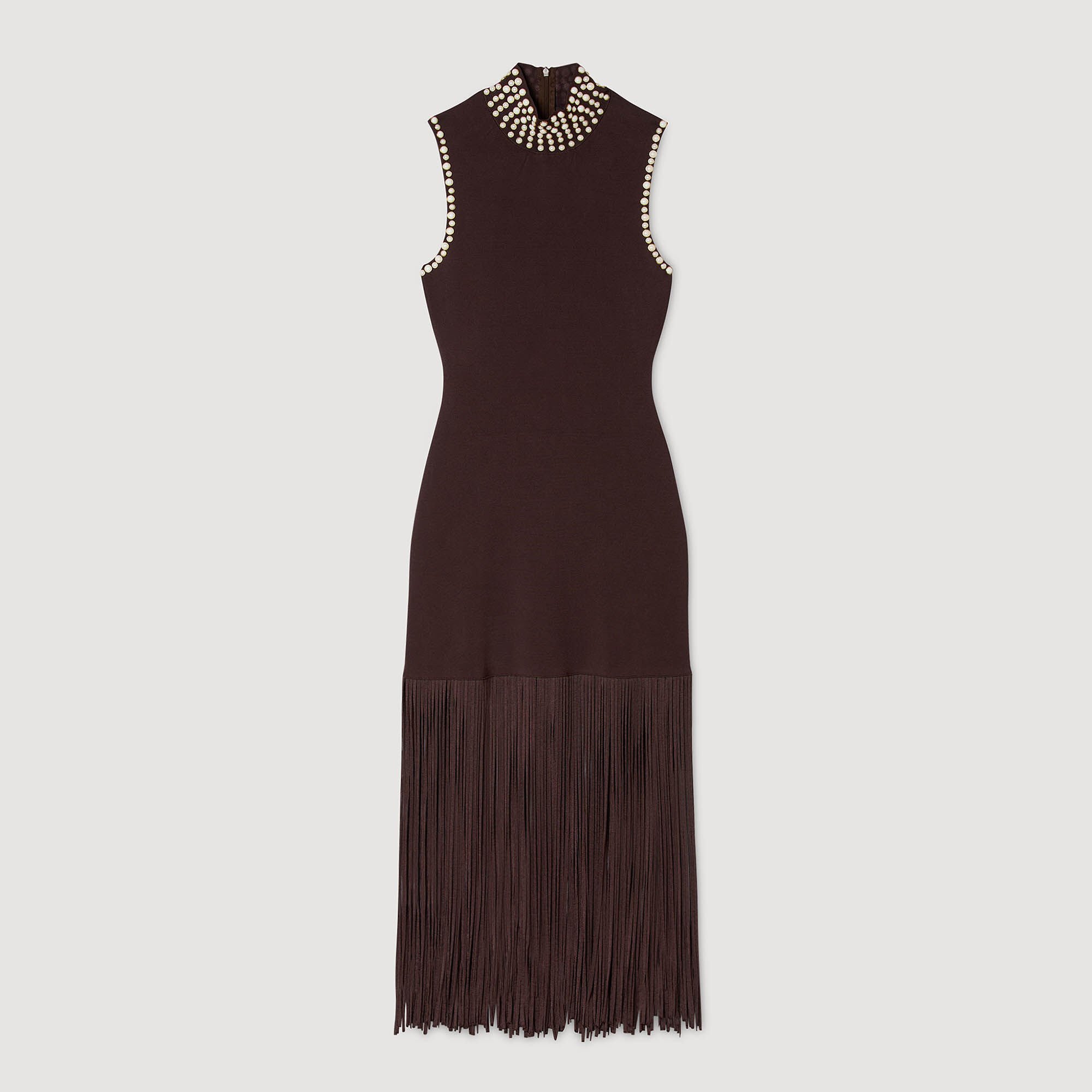 Vestido largo de punto con flecos