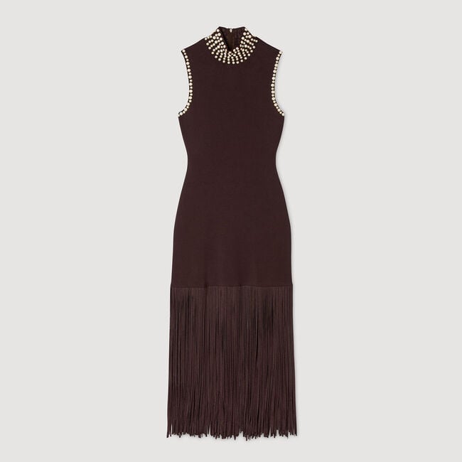 Vestido largo de punto con flecos