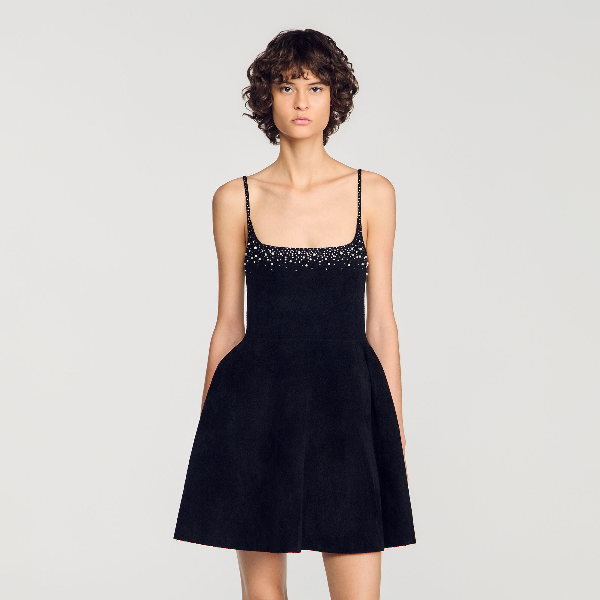 Vestido corto terciopelo con strass - Mujer | Sandro