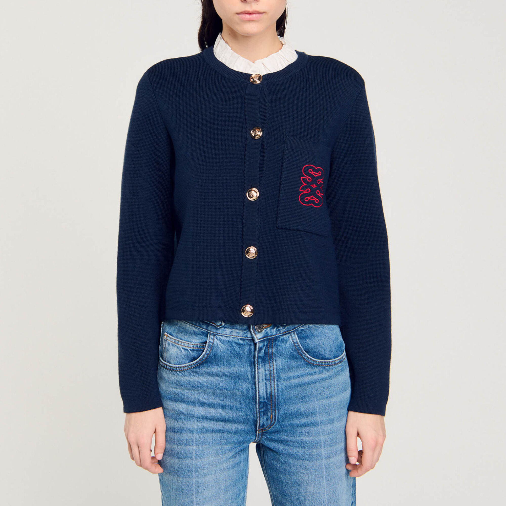 Cardicoat con cuello de volantes - Mujer | Sandro