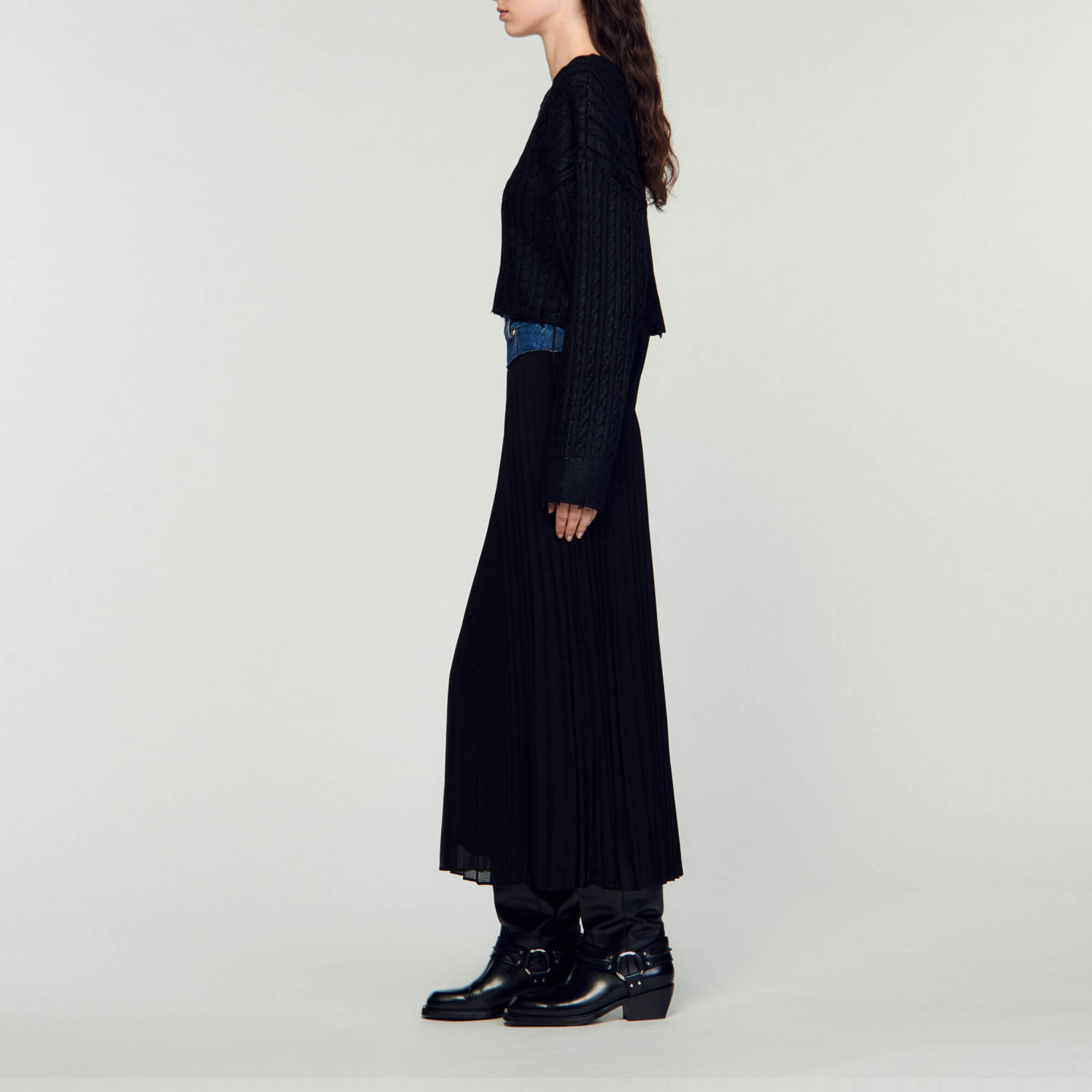 Falda larga vaquera plisada